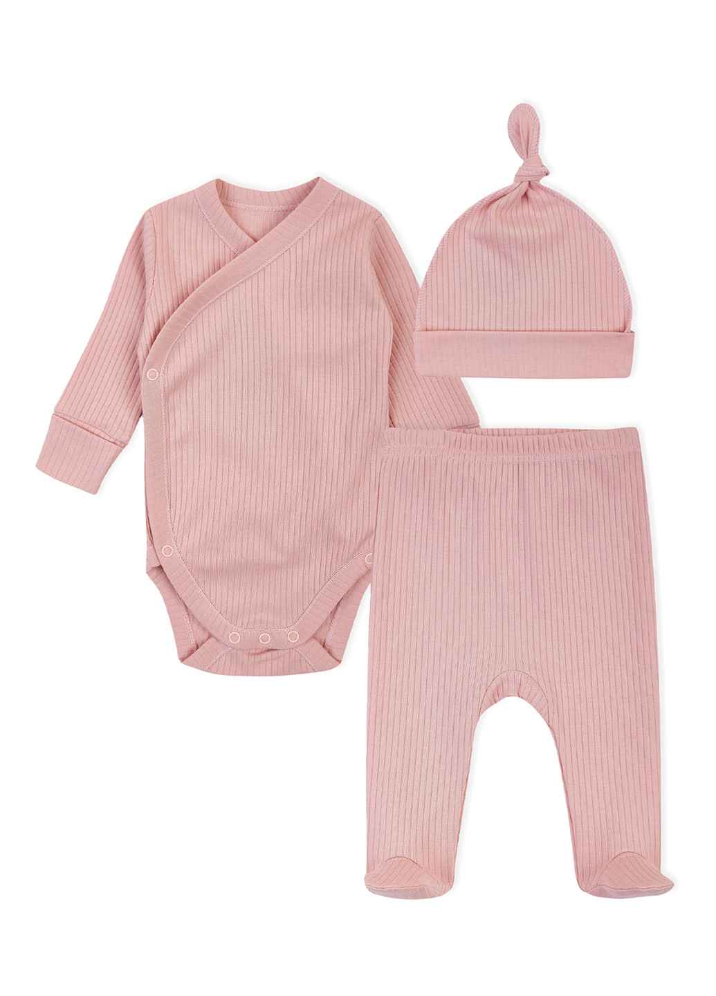 Розовый демисезонный комплект (шапка, боди, ползунки) KRAKO
