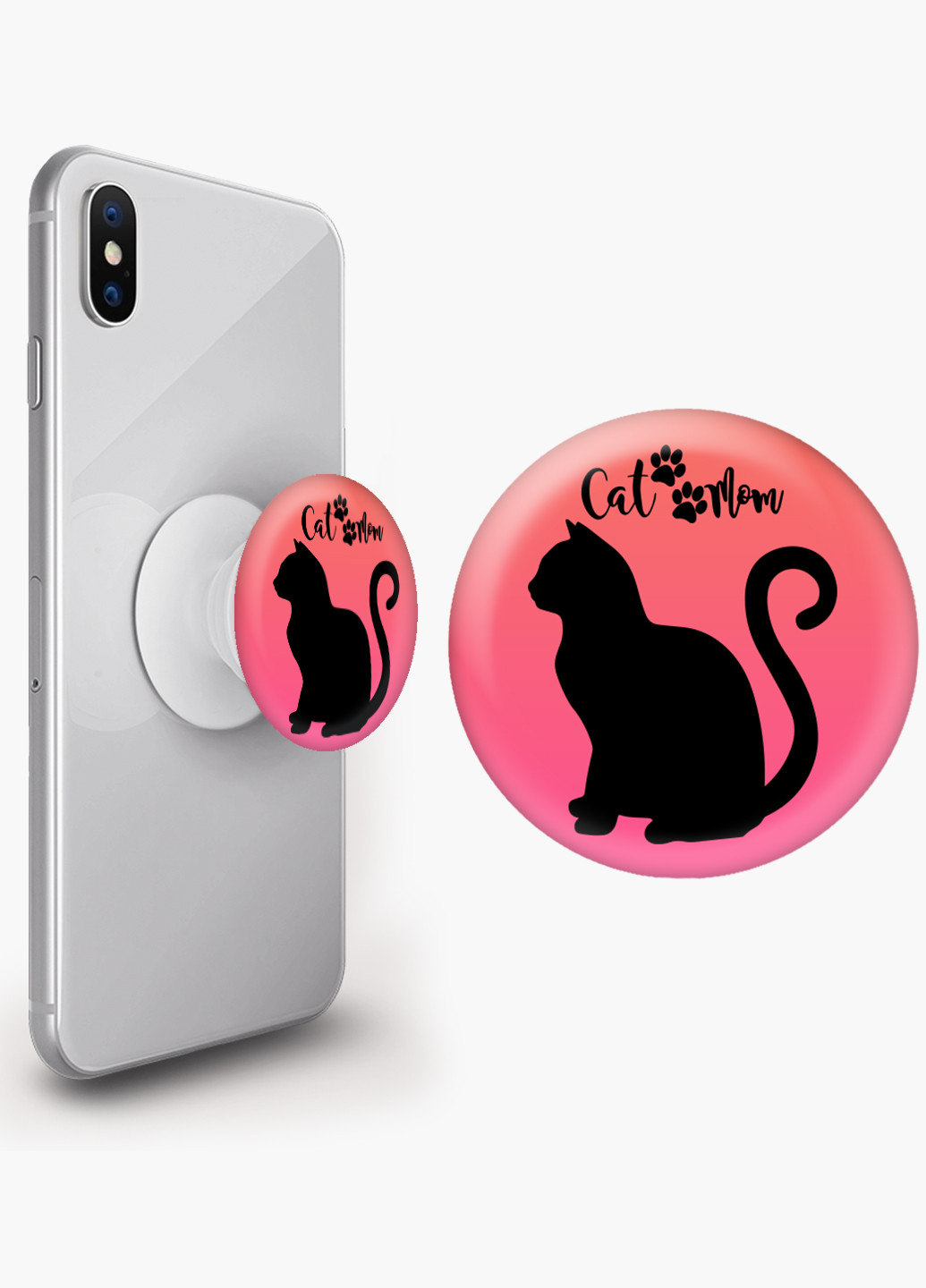 Попсокет (Popsockets) держатель для смартфона Cat Mom (8754-2840) Черный MobiPrint (221548582)