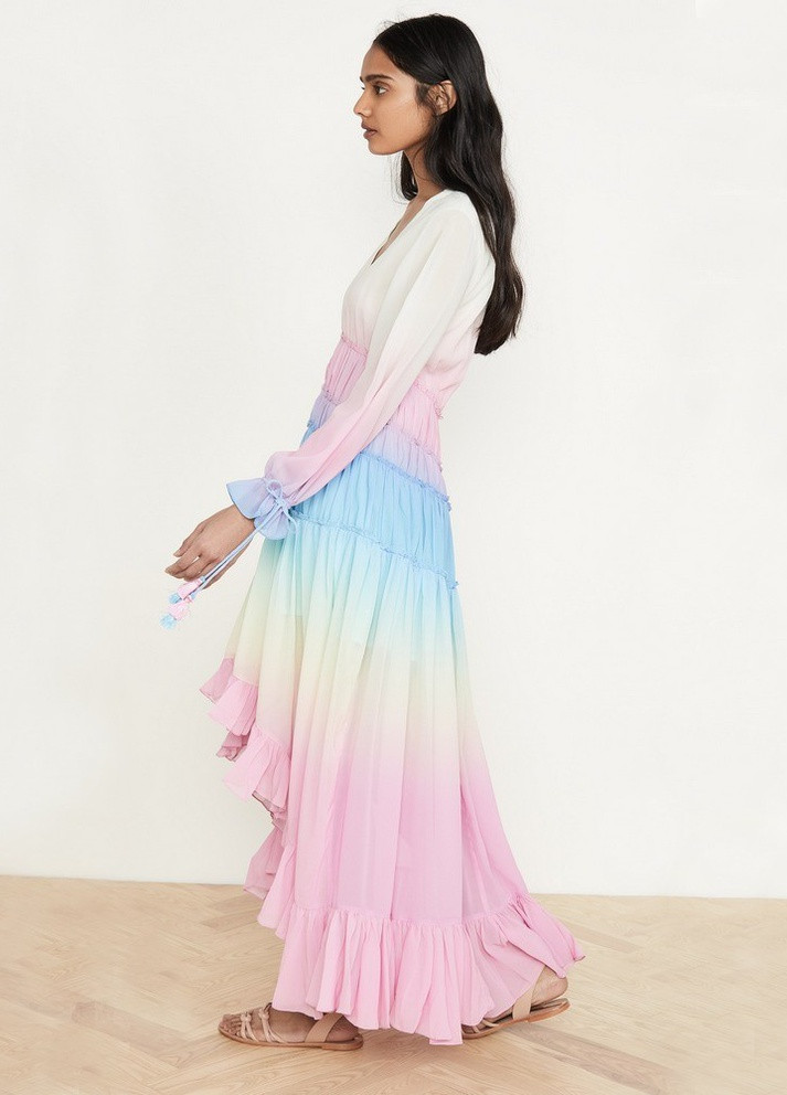 Розовое кэжуал платье женское с завязками на рукавах bright colors Berni Fashion с абстрактным узором