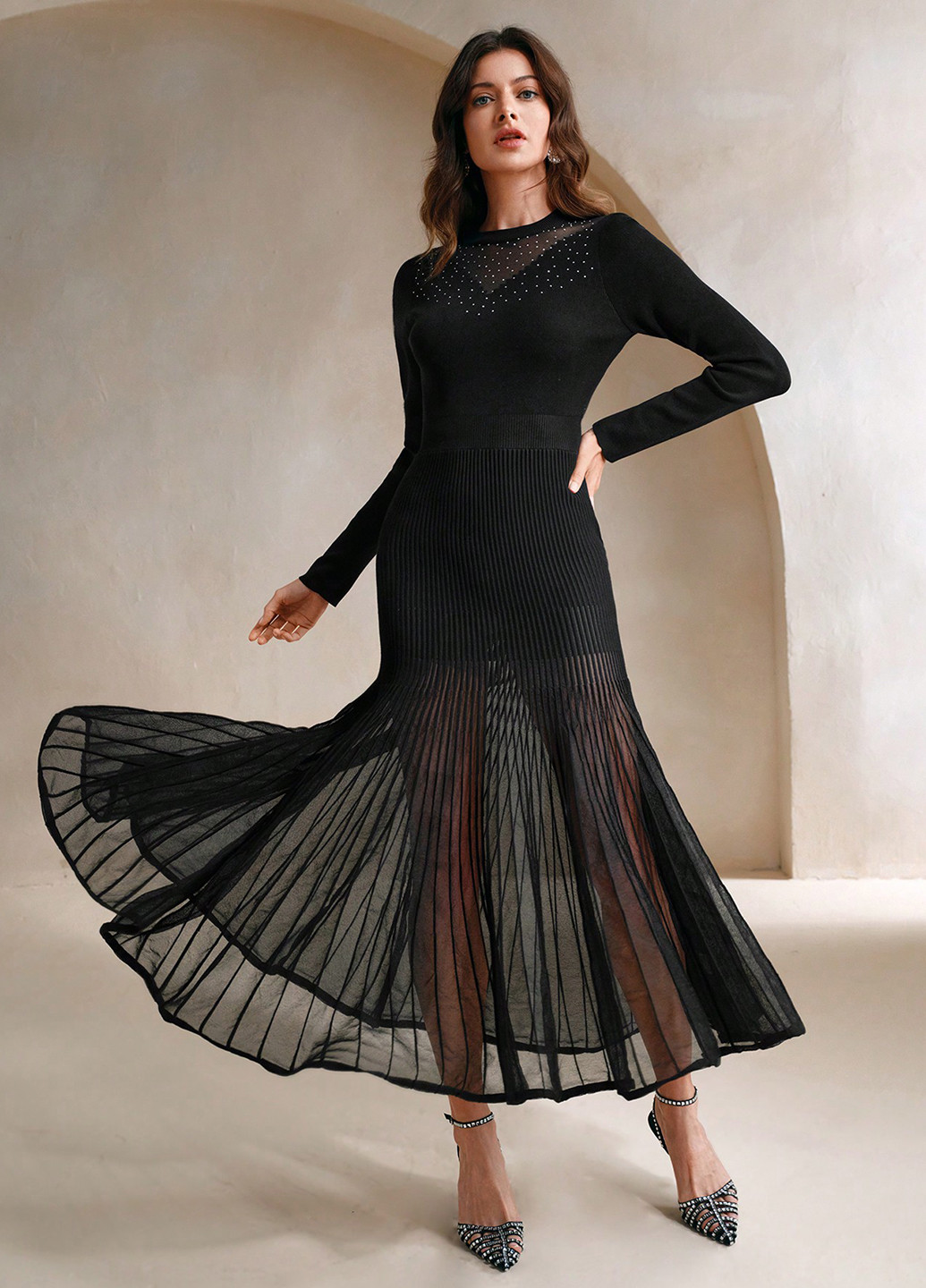 Черное кэжуал платье годе SHEIN однотонное