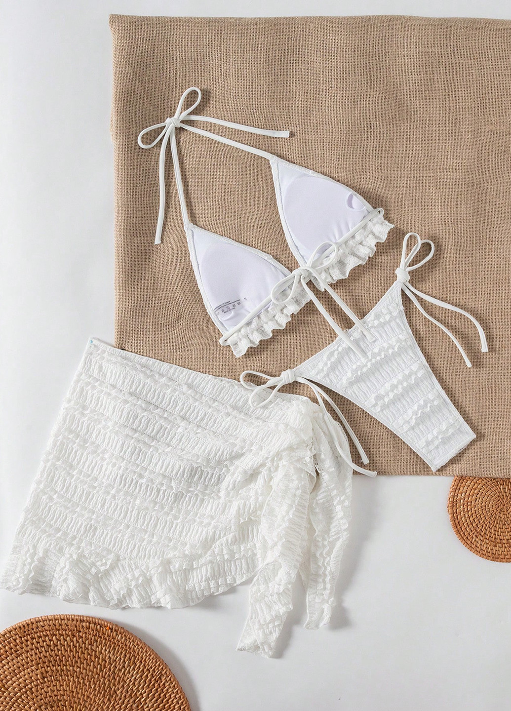 Білий літній купальник (ліф, трусики, спідниця) бікіні, роздільний SHEIN