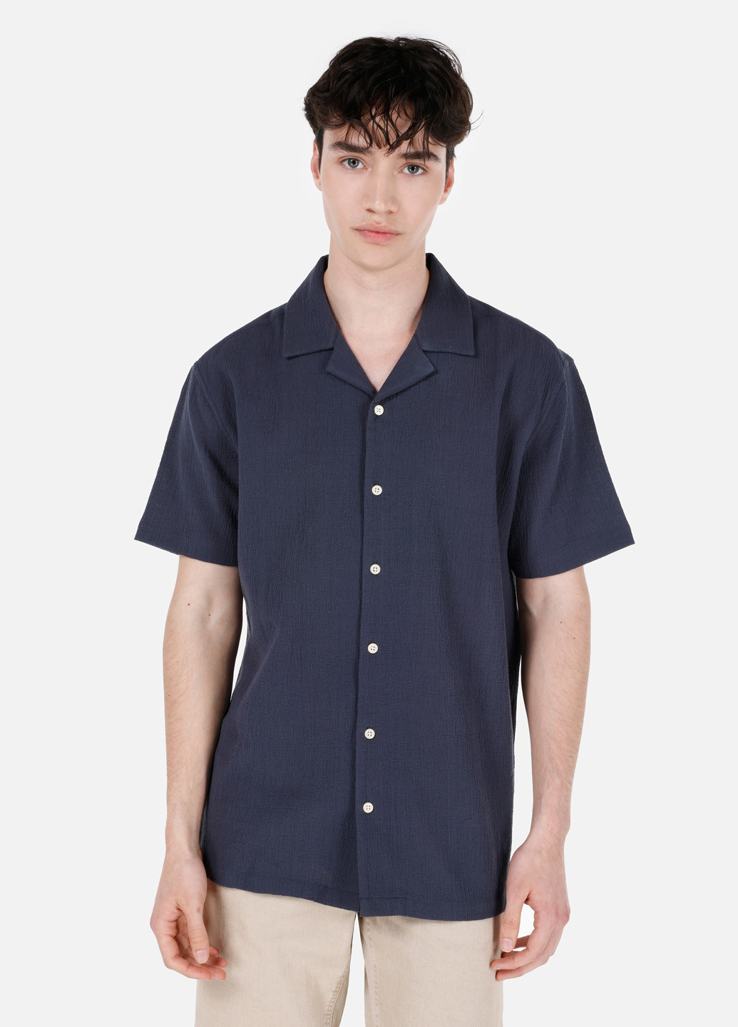 Темно-синяя кэжуал рубашка однотонная Colin's