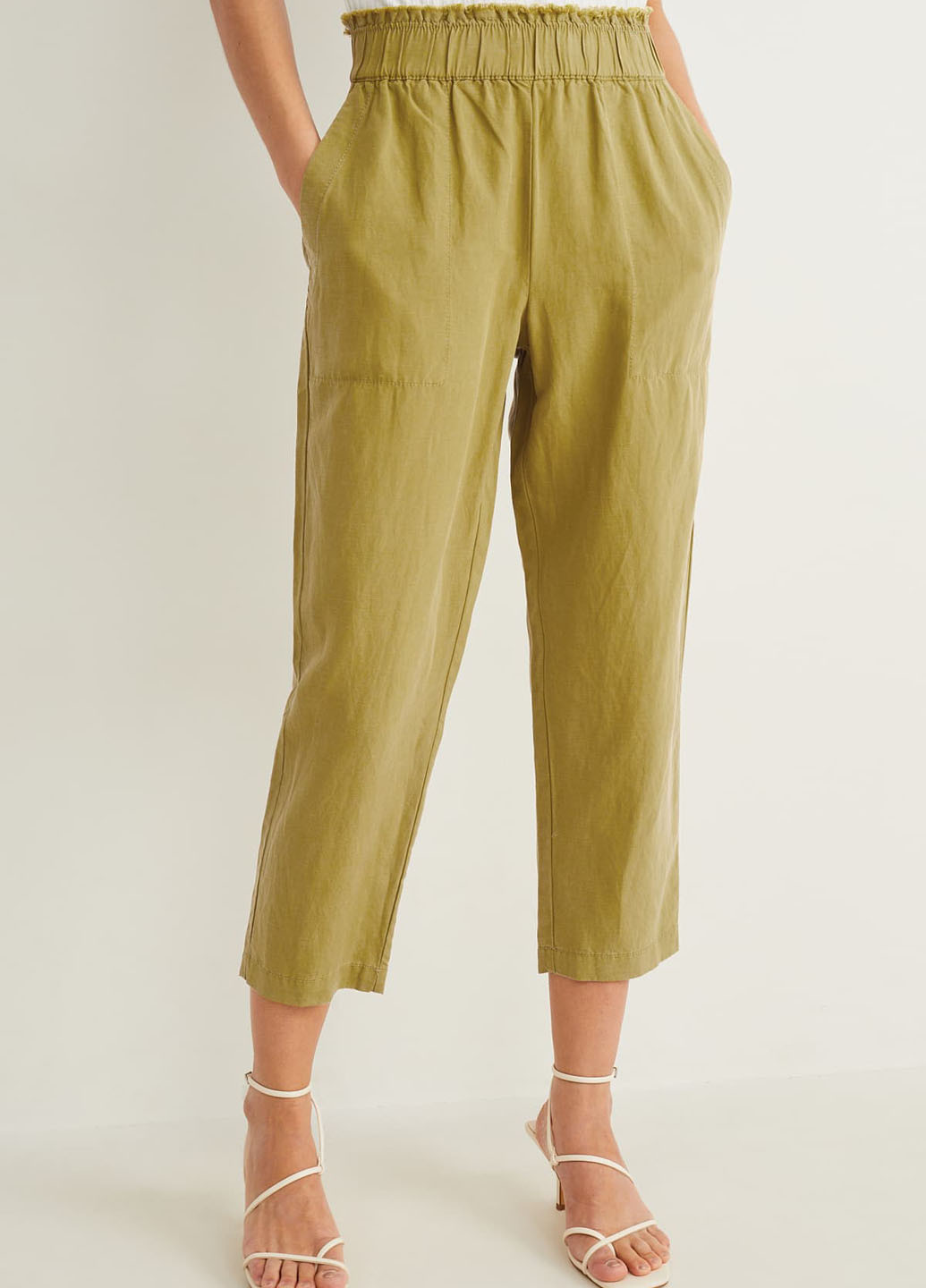 Оливковые кэжуал летние прямые, укороченные брюки C&A