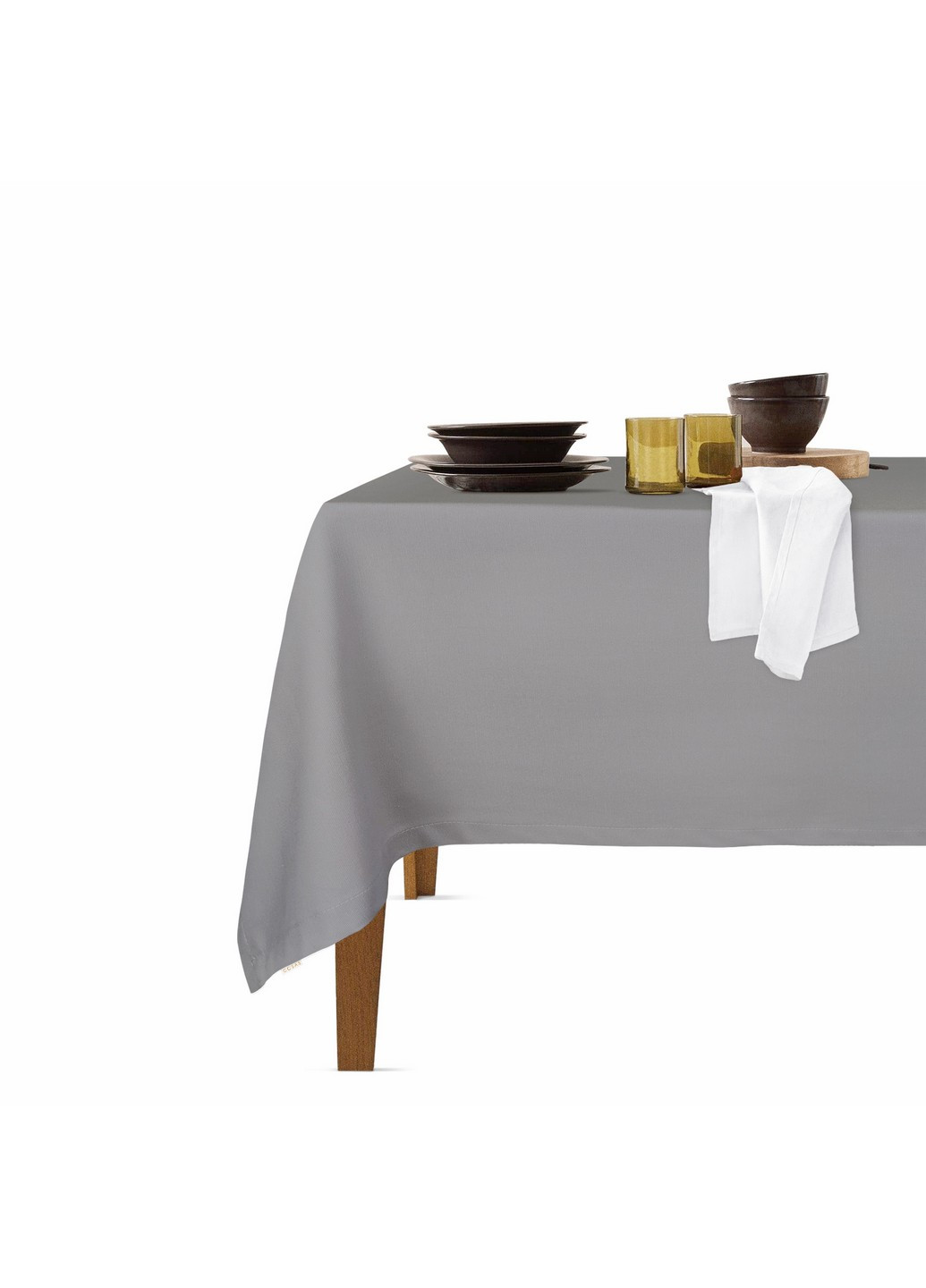 Столовый набор для сервировки стола скатерть GreyDark 140х180 и салфетки тканевые White 35х35 - 4 шт (4822052073919) Cosas (252506497)