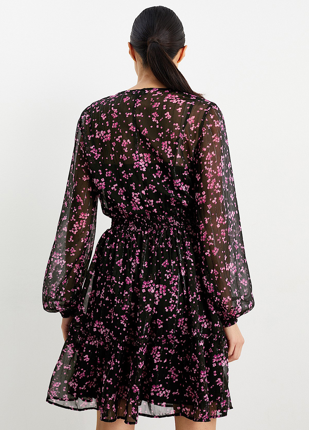 Чорна кежуал сукня кльош C&A з квітковим принтом