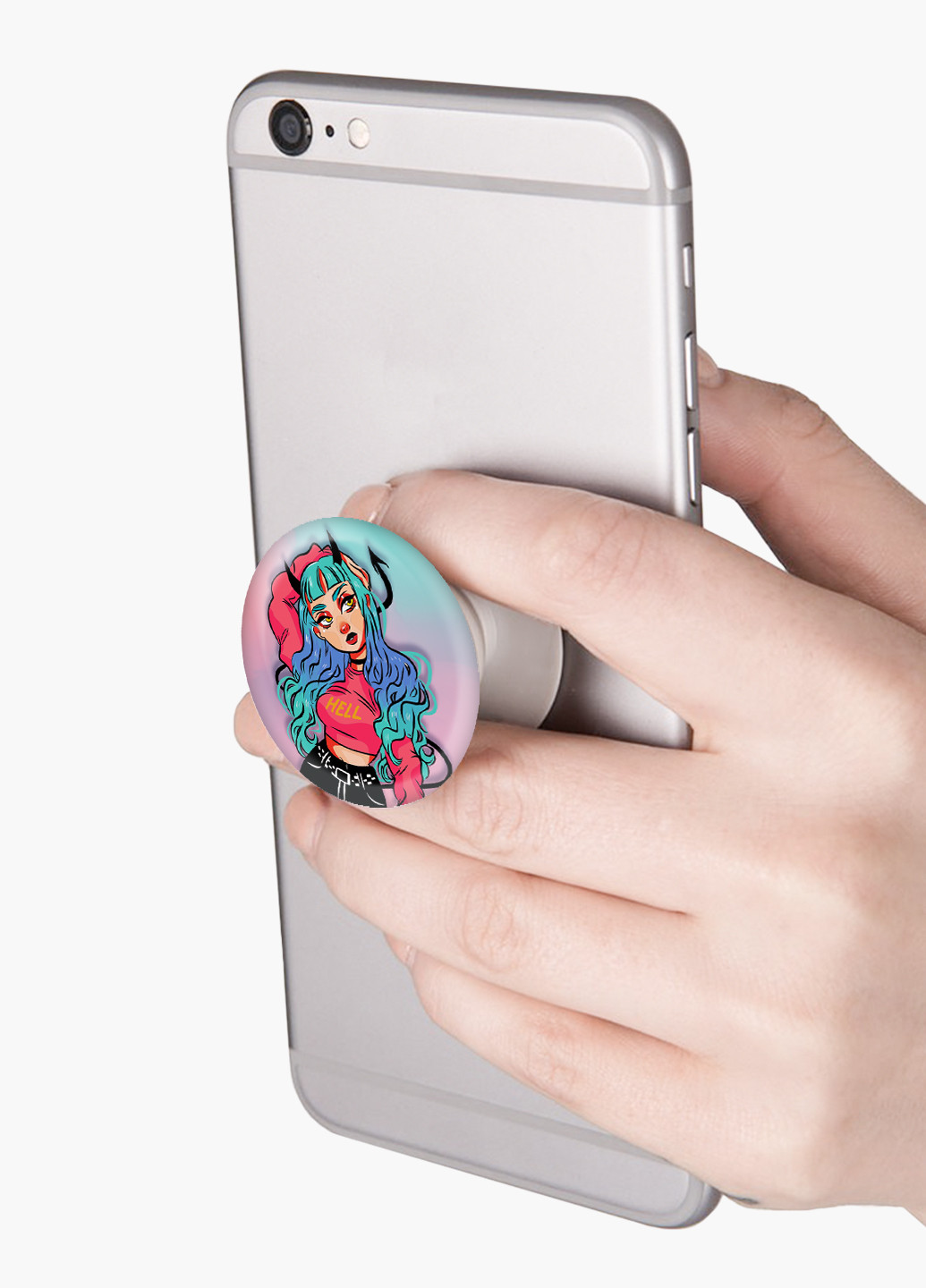 Попсокет (Popsockets) держатель для смартфона Девушка демон (Cute Girl Illustration Art) (8754-2838) Черный MobiPrint (221548598)