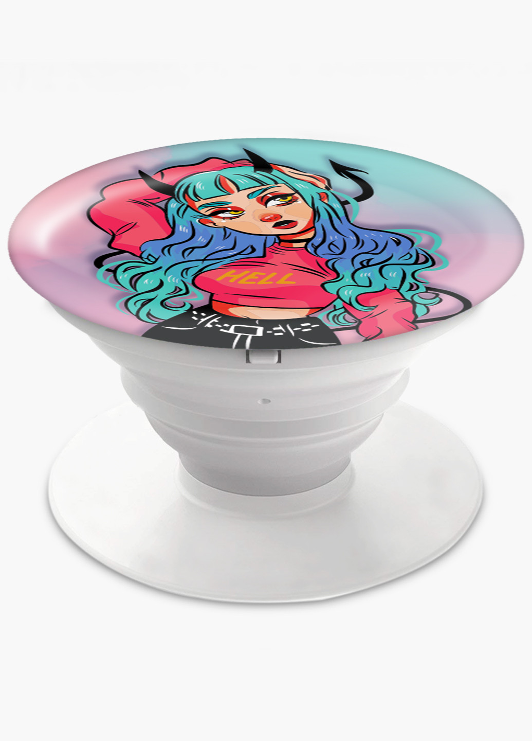 Попсокет (Popsockets) тримач для смартфону Дівчина демон (Cute Girl Illustration Art) (8754-2838) Чорний MobiPrint (221548598)