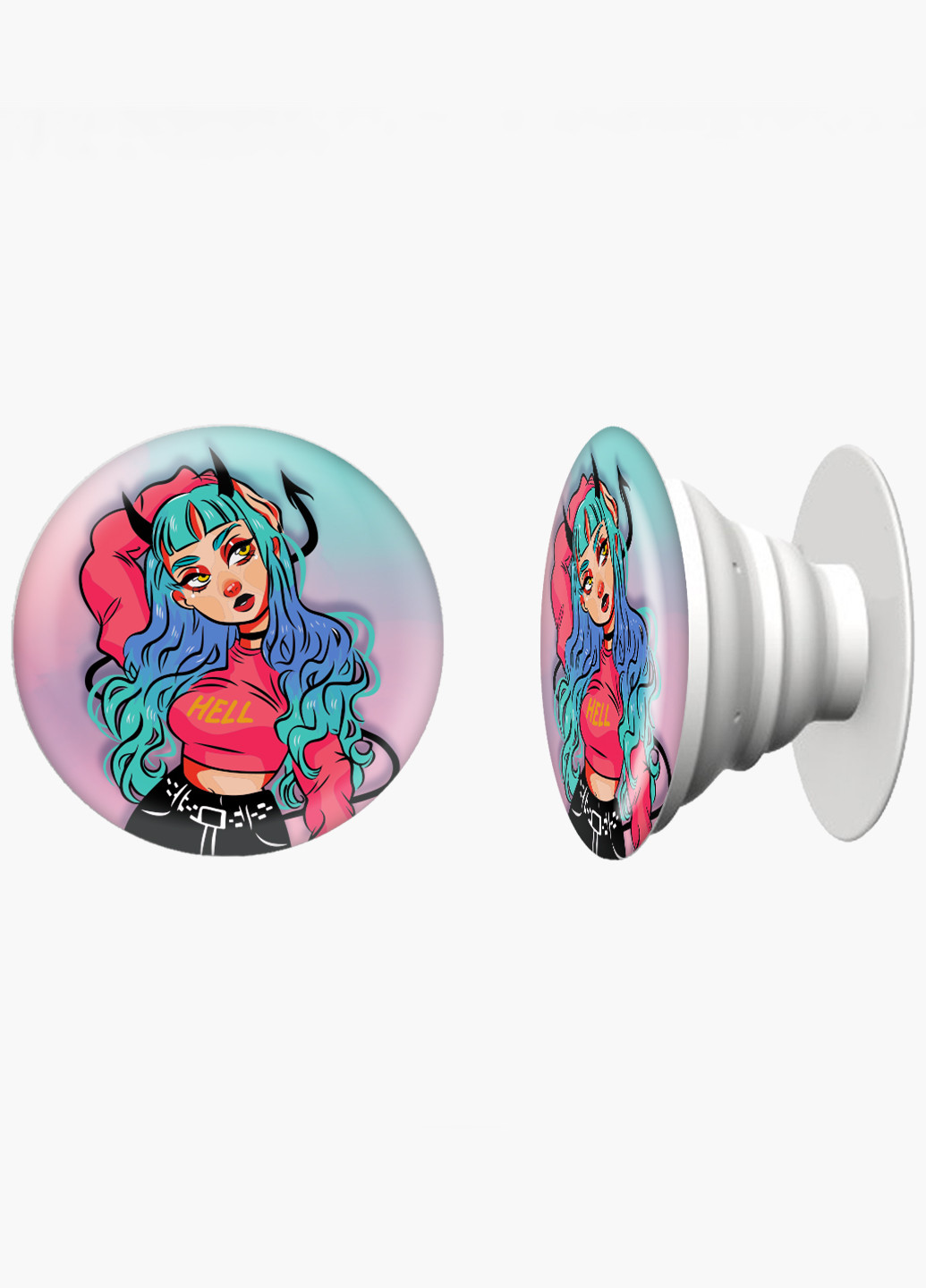 Попсокет (Popsockets) тримач для смартфону Дівчина демон (Cute Girl Illustration Art) (8754-2838) Чорний MobiPrint (221548598)