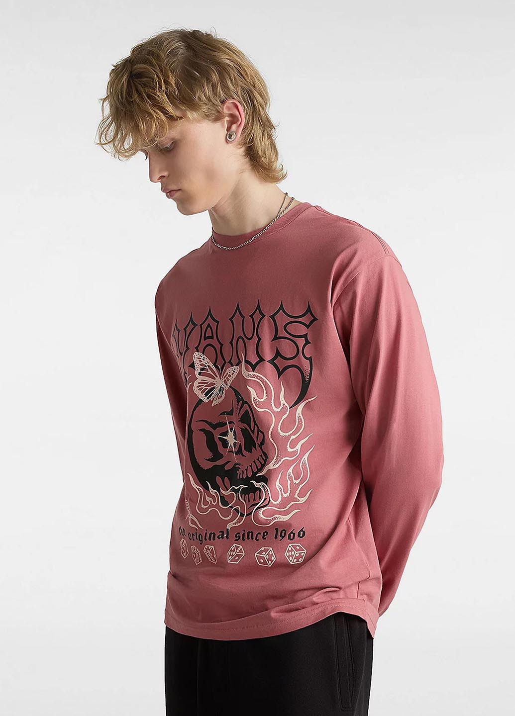 Лонгслів Vans череп рожево-коричневий кежуали бавовна, трикотаж