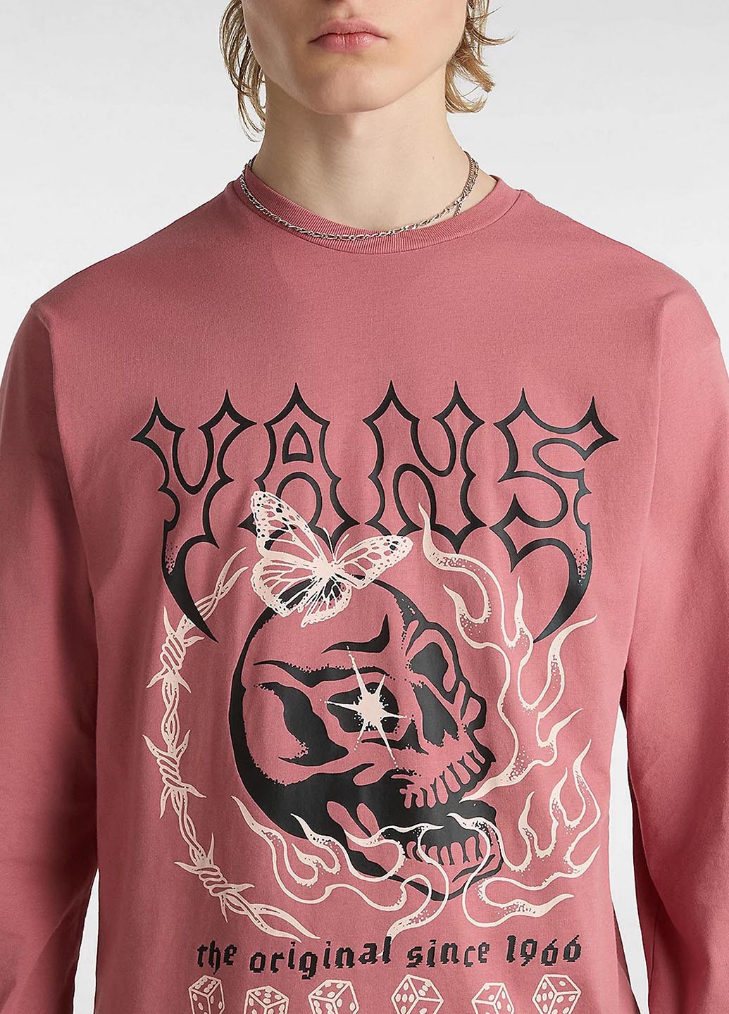 Лонгслів Vans череп рожево-коричневий кежуали бавовна, трикотаж