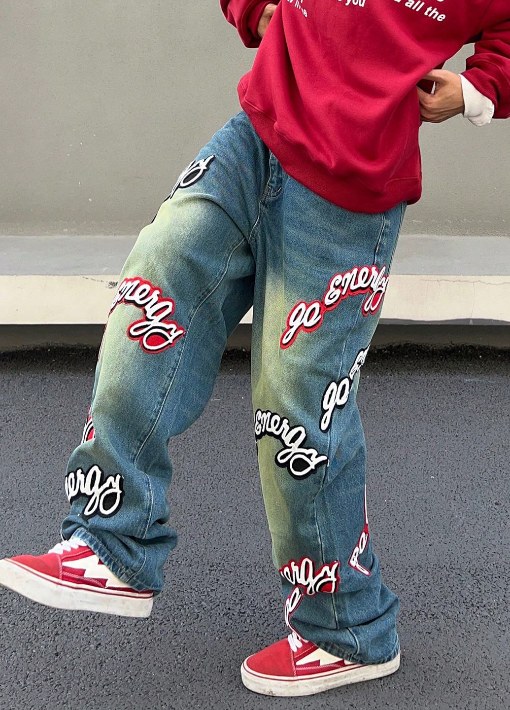 Синие демисезонные мешковатые джинсы SHEIN