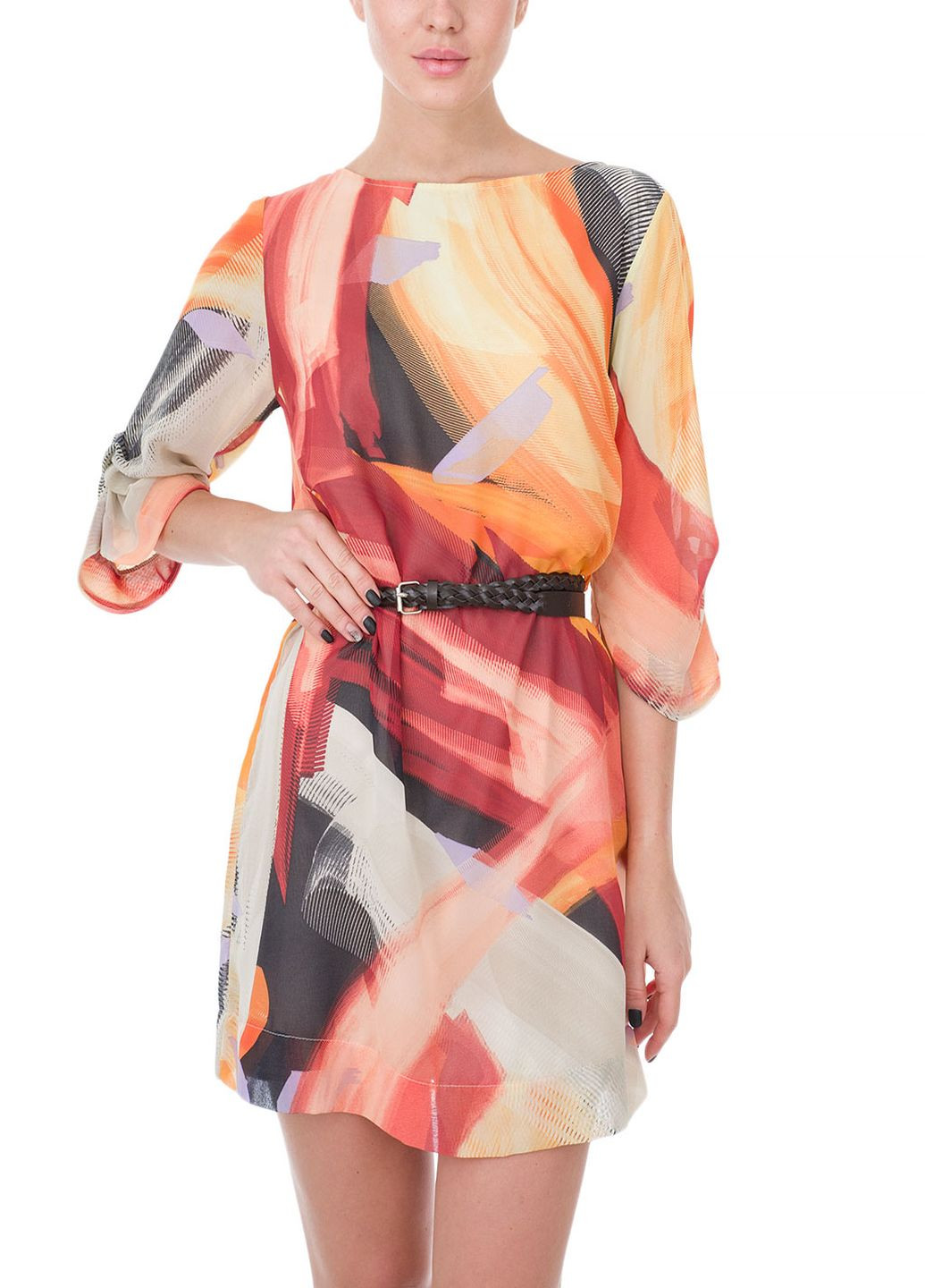 Помаранчева кежуал плаття, сукня Zimo з абстрактним візерунком