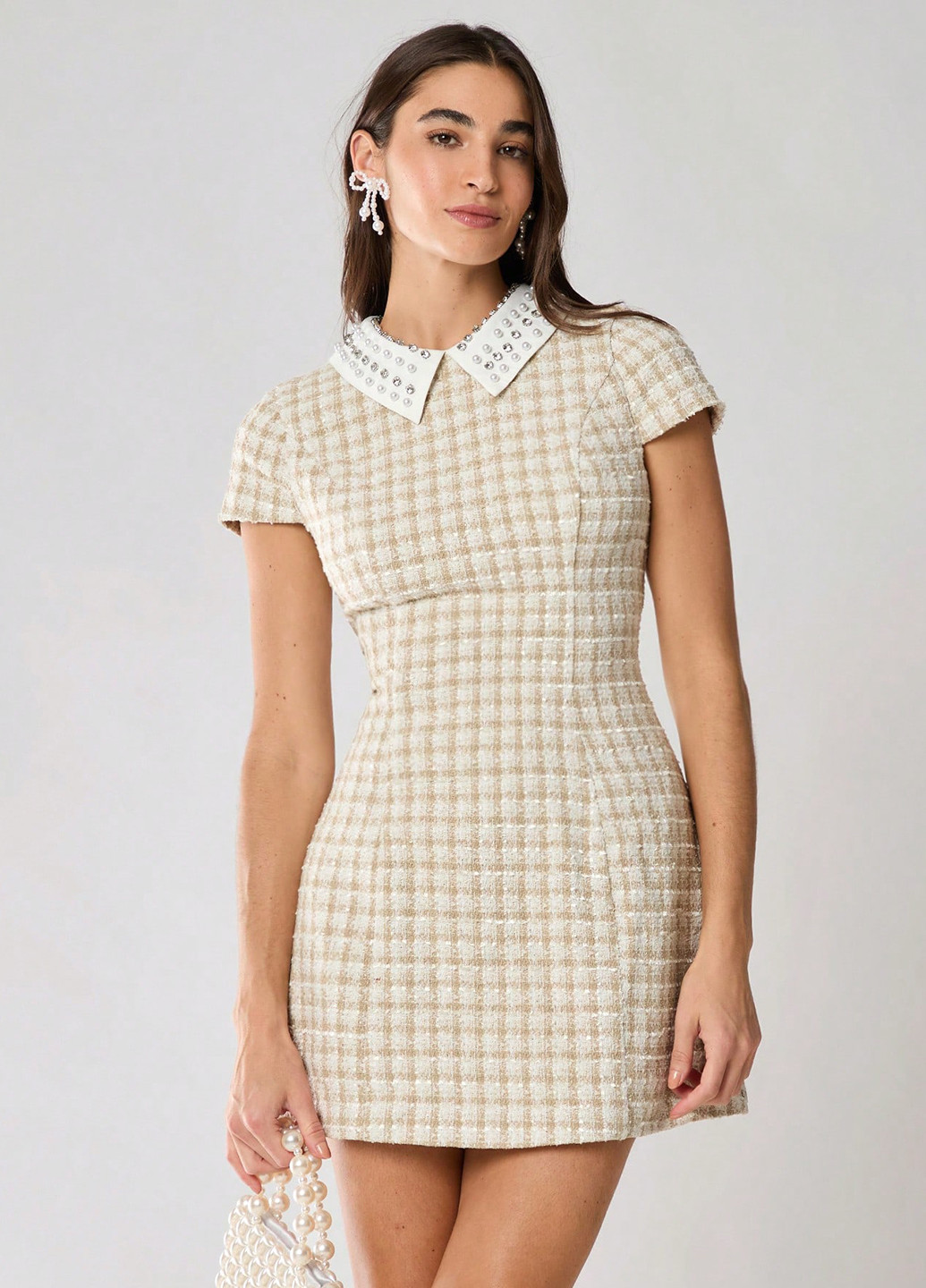 Кремова кежуал сукня дзвін SHEIN в клітинку