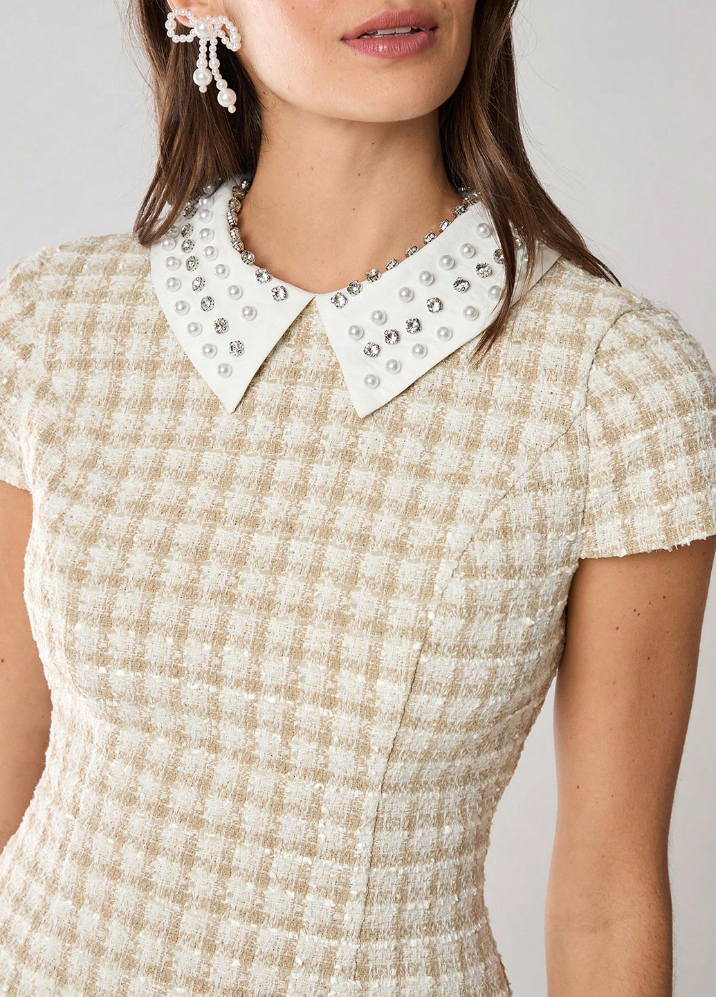 Кремова кежуал сукня дзвін SHEIN в клітинку