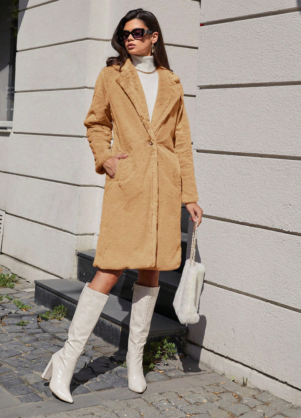 Пісочне зимнє Пальто однобортне SHEIN