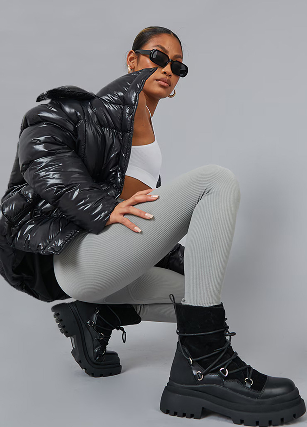 Зимние ботинки PrettyLittleThing со шнуровкой из искусственной замши, из искусственной кожи