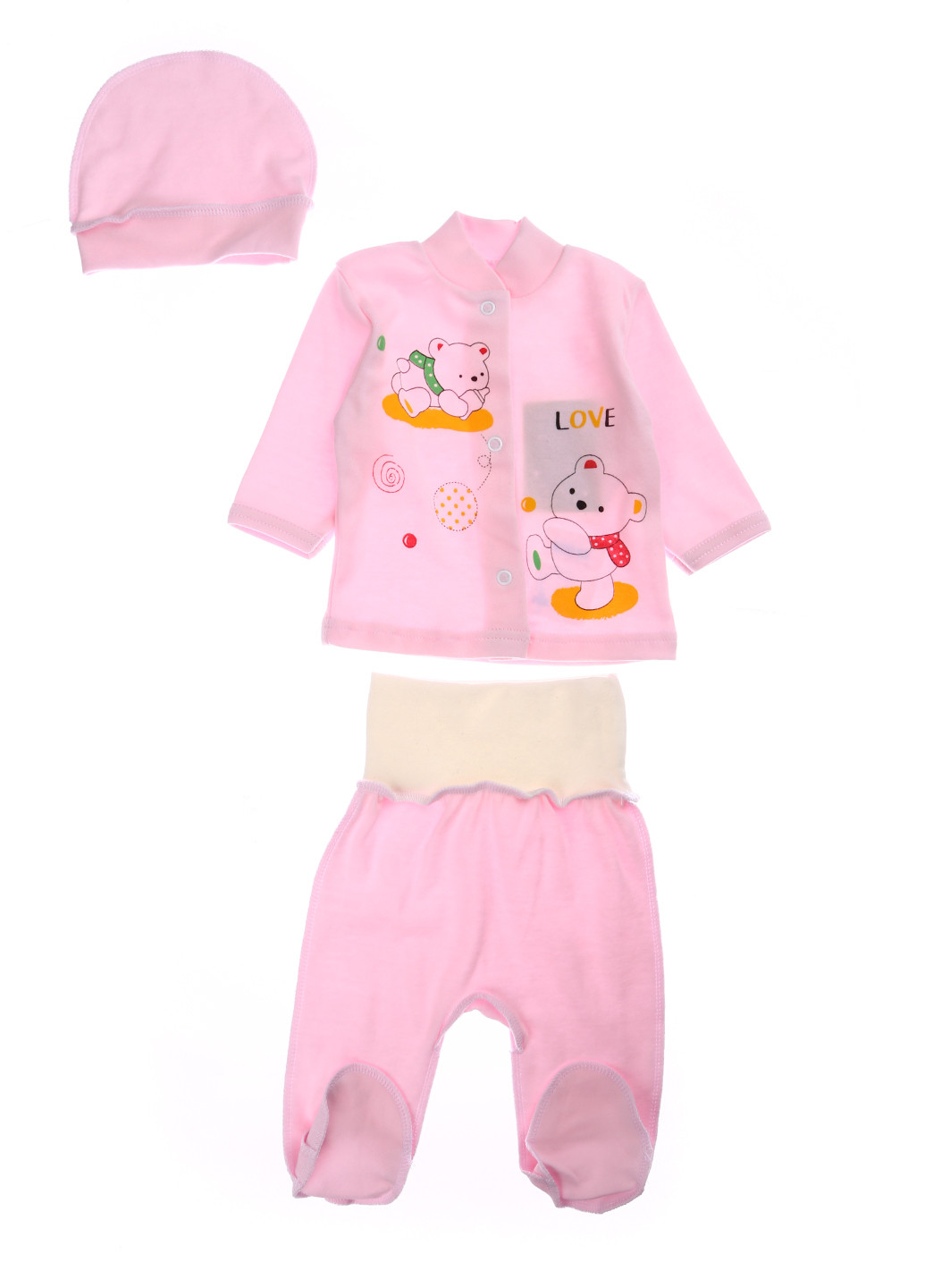 Розовый демисезонный комплект (кофта, ползунки, шапка) Baby Art