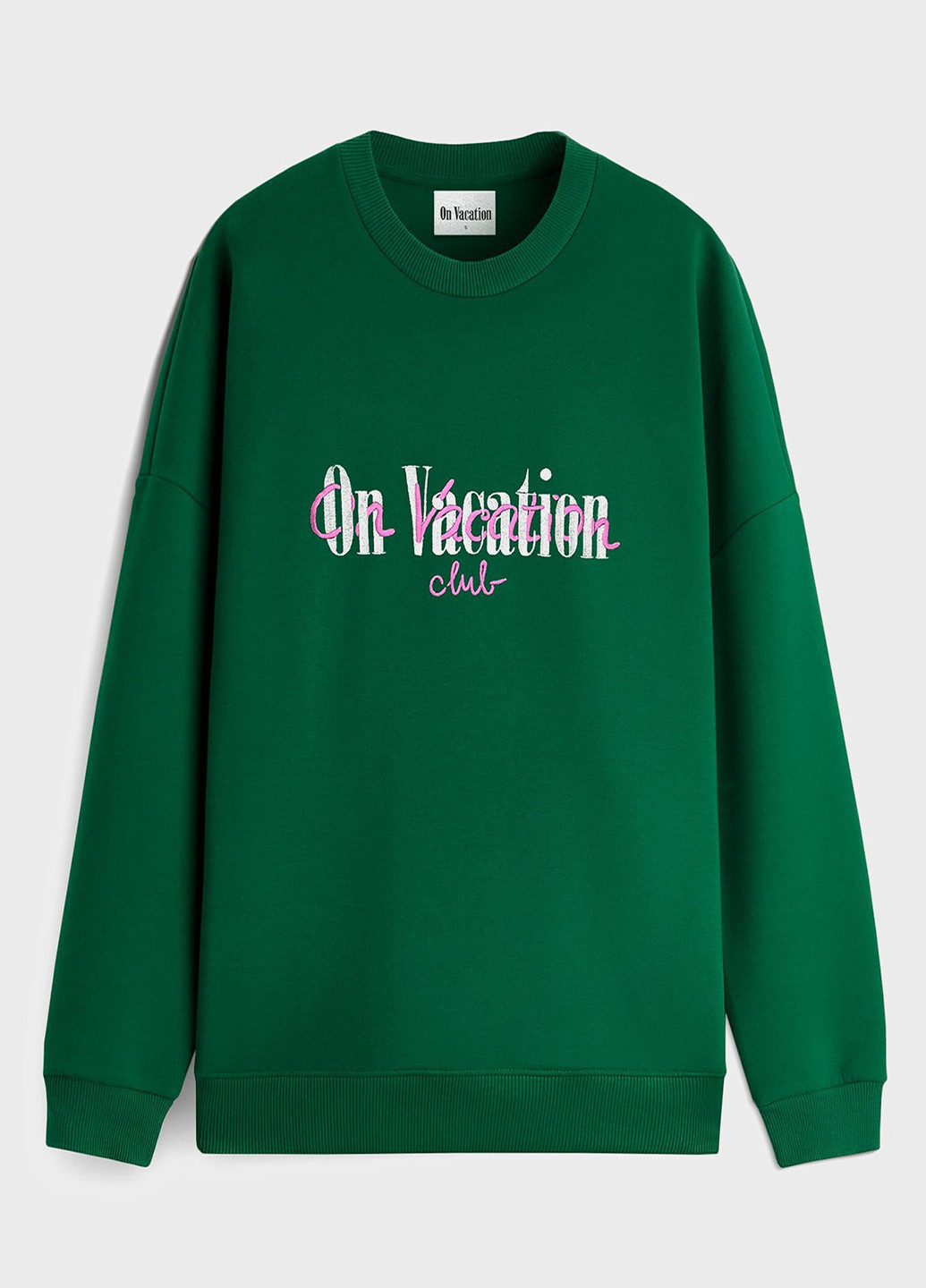 Зеленый свитшот On Vacation надпись вышивка (302807783)
