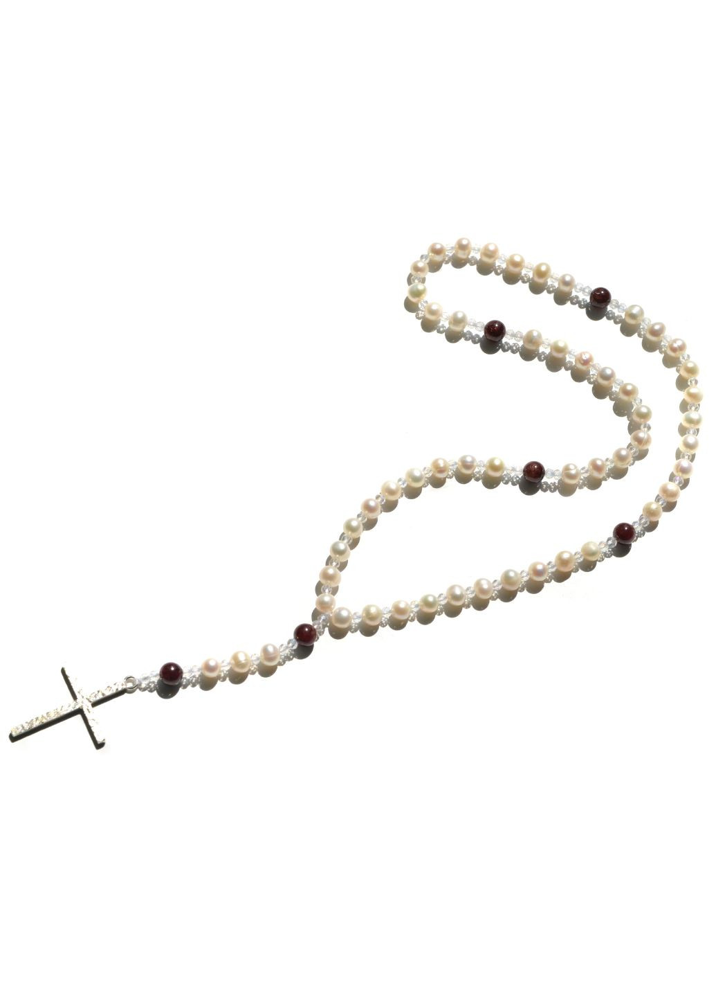 Вервиця для молитви Перли 6 мм, Гранат, срібний хрест, 23 см Fursa fashion чётки (253888227)