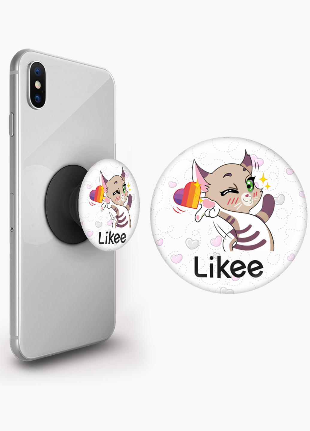 Попсокет (Popsockets) тримач для смартфону Лайк (Likee) (8754-1032) Чорний MobiPrint (216748297)