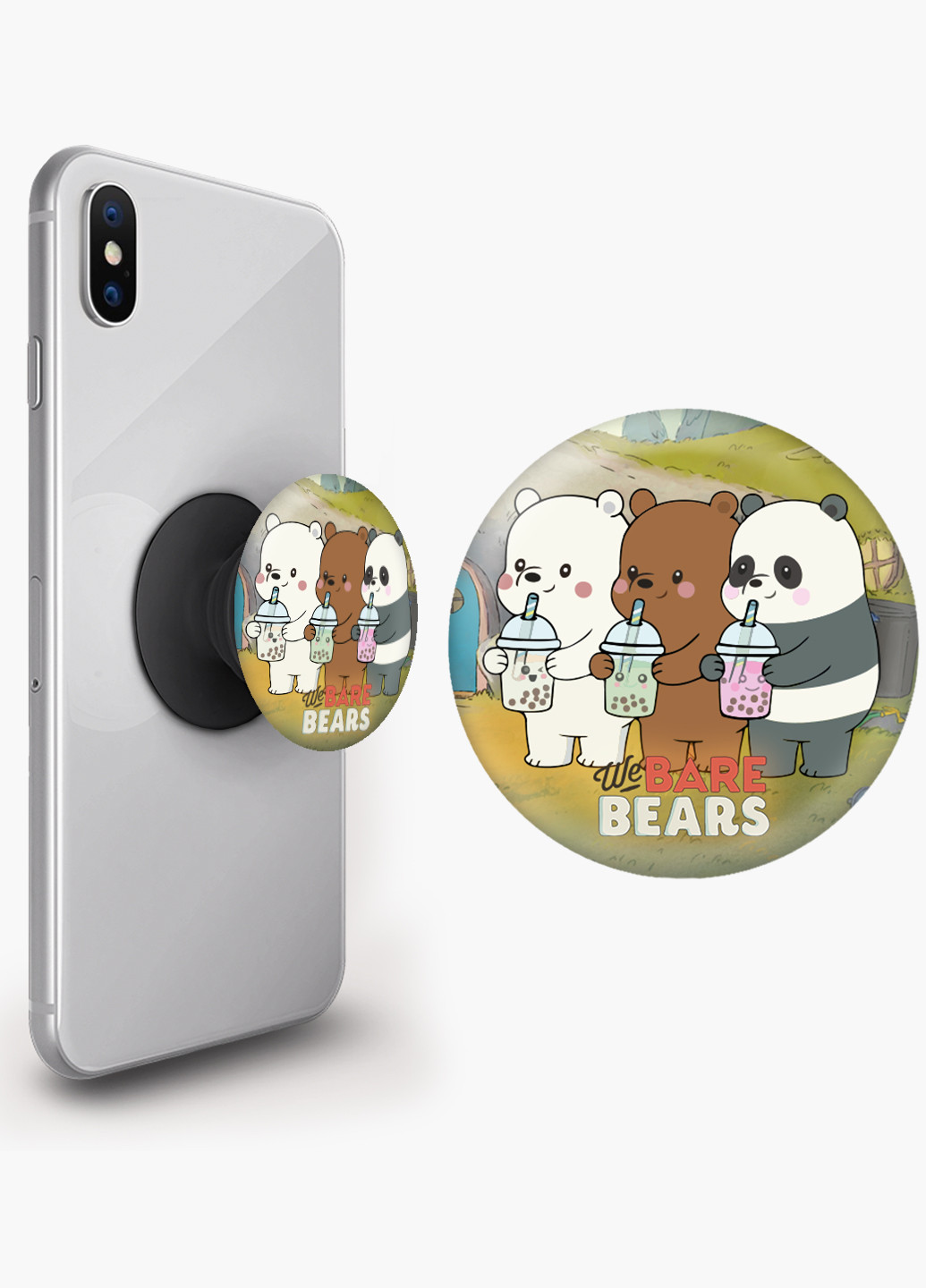 Попсокет (Popsockets) держатель для смартфона Вся правда о медведях (We Bare Bears) (8754-2896) Черный MobiPrint (229014766)