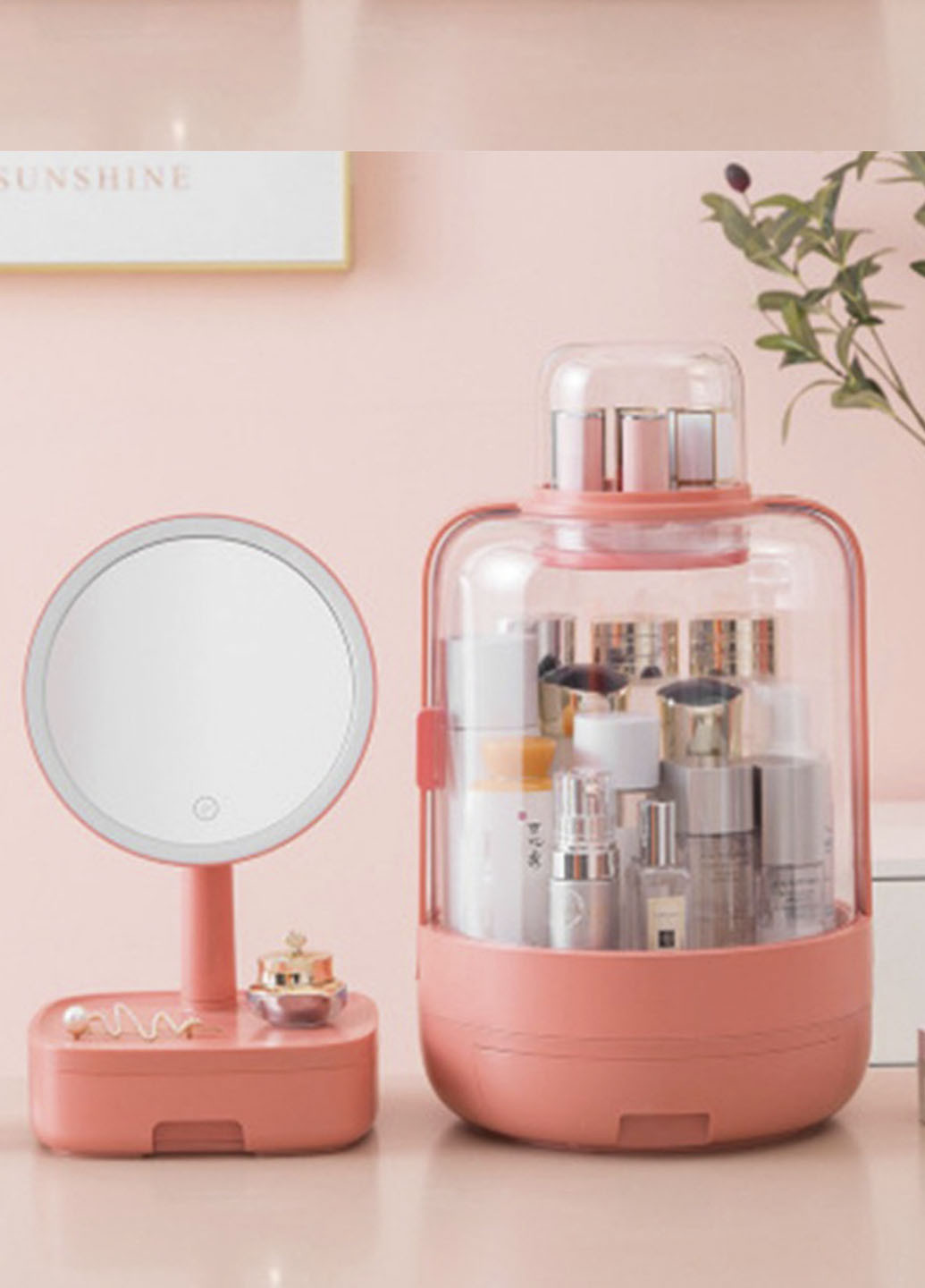 Набор для макияжа 2в1 LED зеркало Органайзер для косметики Розовый W-51 косметичка + зеркало Good Idea розовый