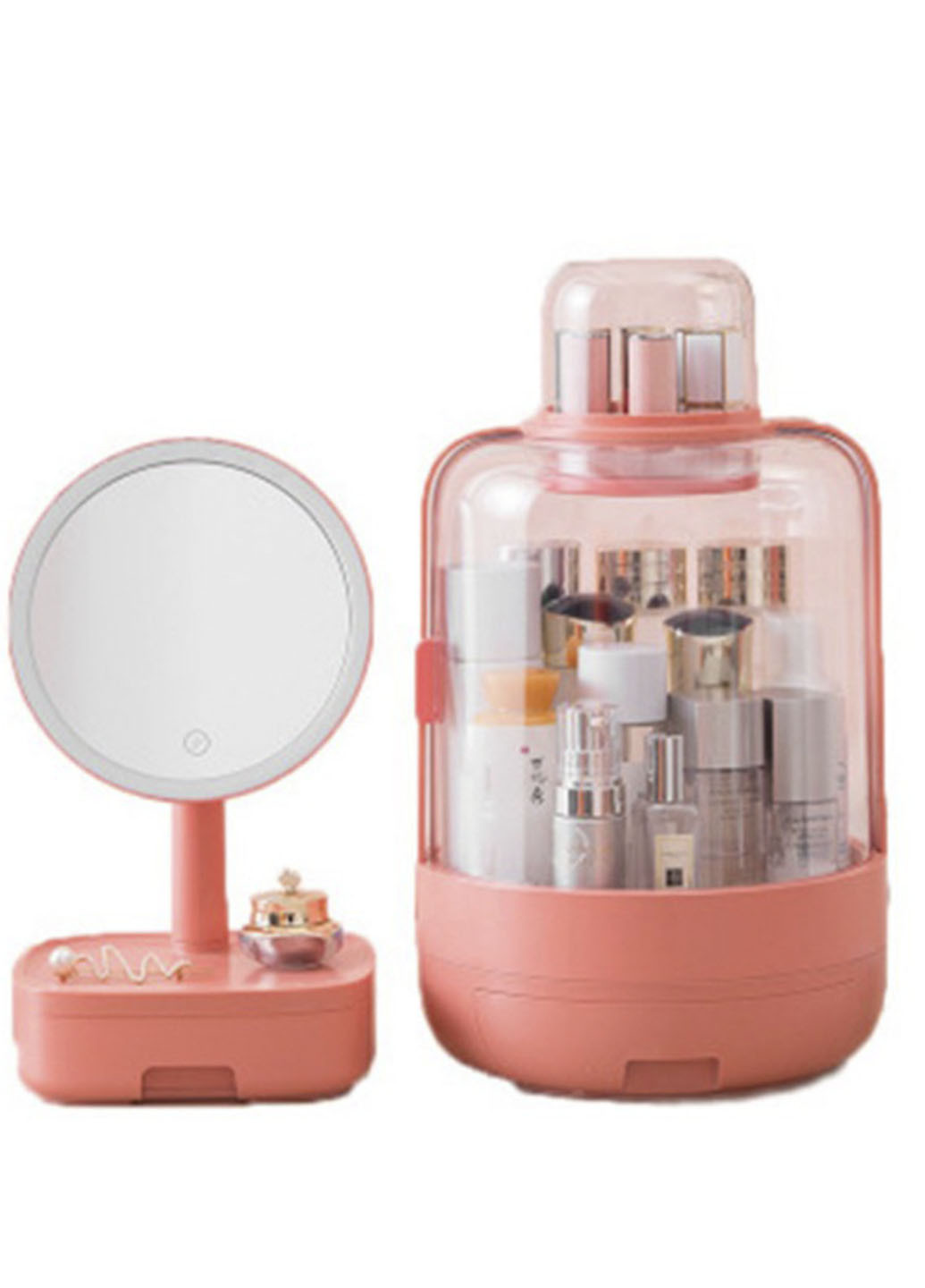 Набор для макияжа 2в1 LED зеркало Органайзер для косметики Розовый W-51 косметичка + зеркало Good Idea розовый