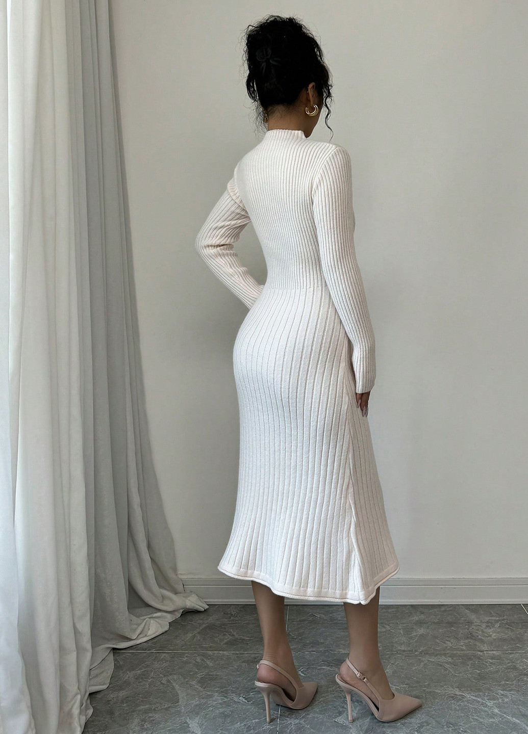 Молочное кэжуал платье платье-свитер SHEIN однотонное