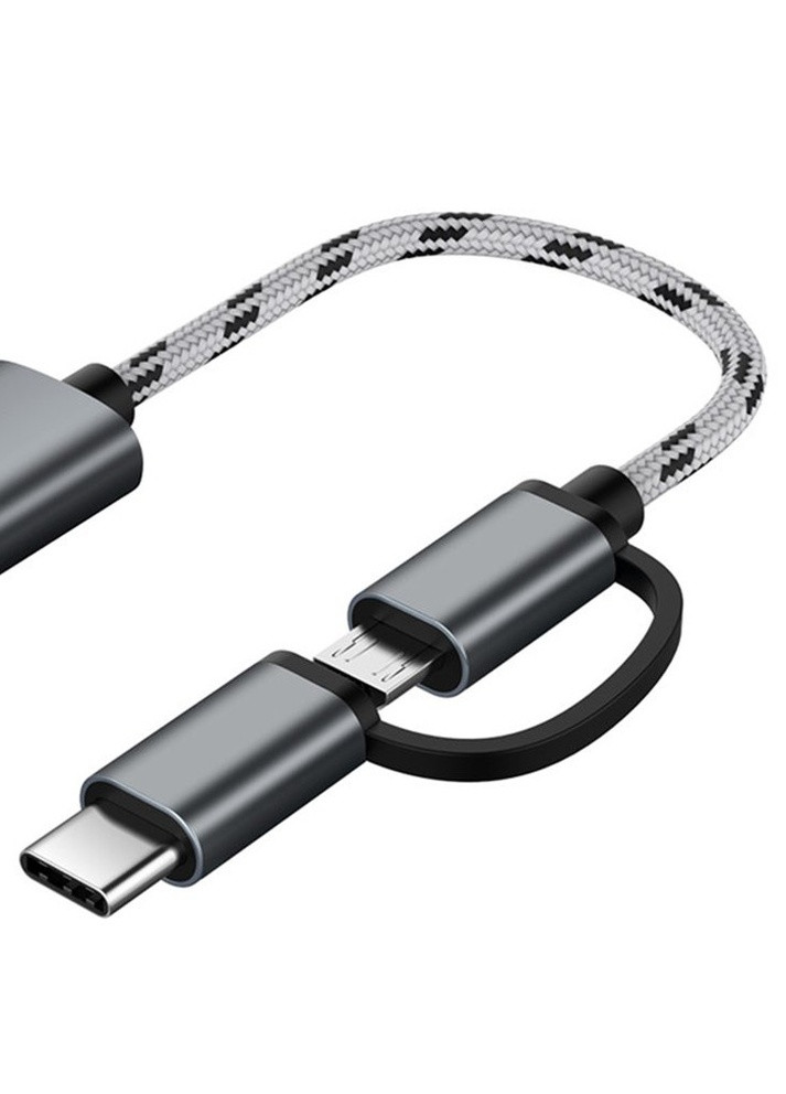 Адаптер OTG AC-150 2 в 1 USB 3.0 - MicroUSB & USB Type-C з кабелем Space Grey XoKo адаптер otg ac-150 2 в 1 usb 3.0 - microusb & usb type-c с кабелем space grey (216133419)