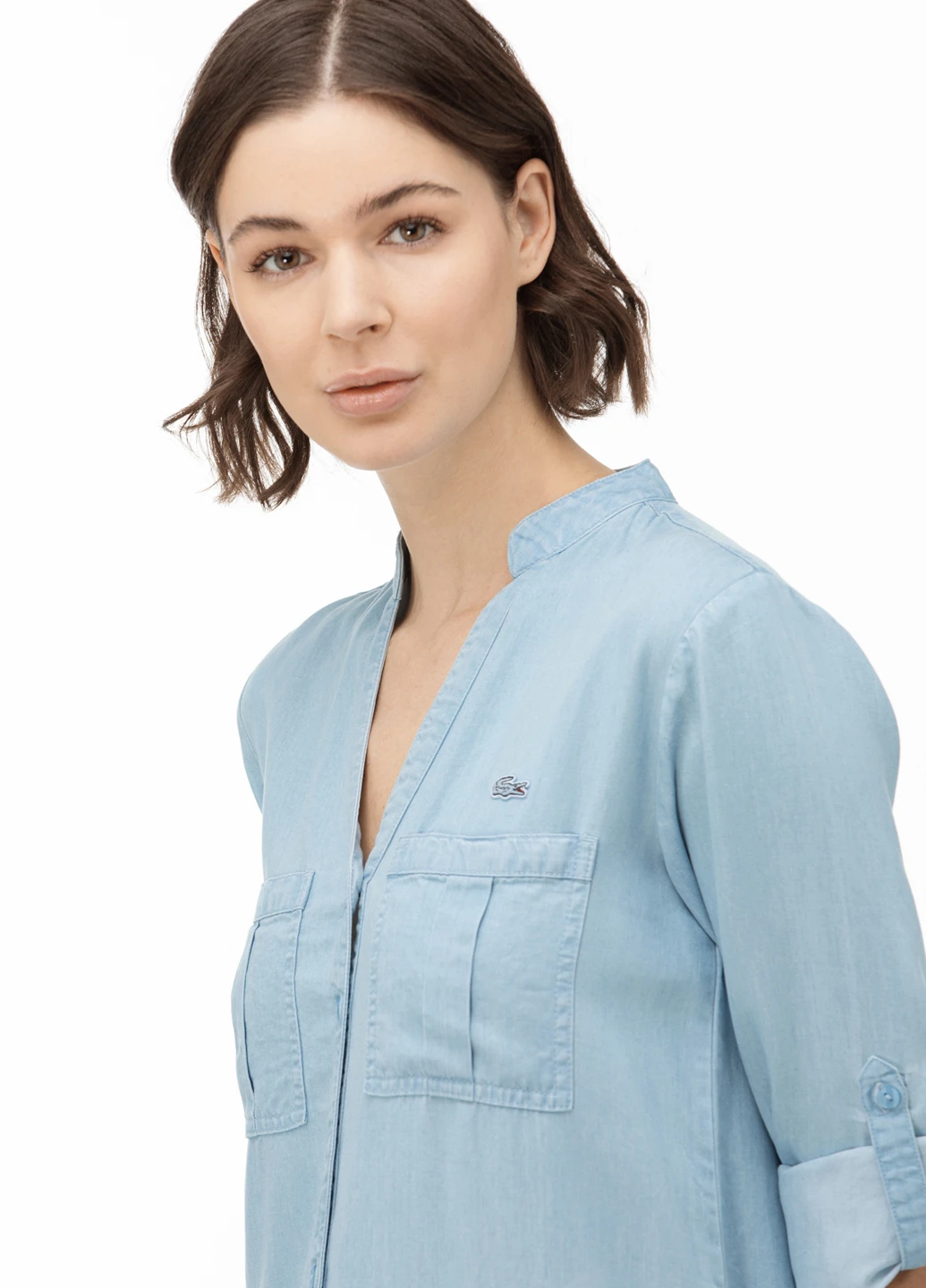 Светло-голубое джинсовое платье оверсайз Lacoste однотонное