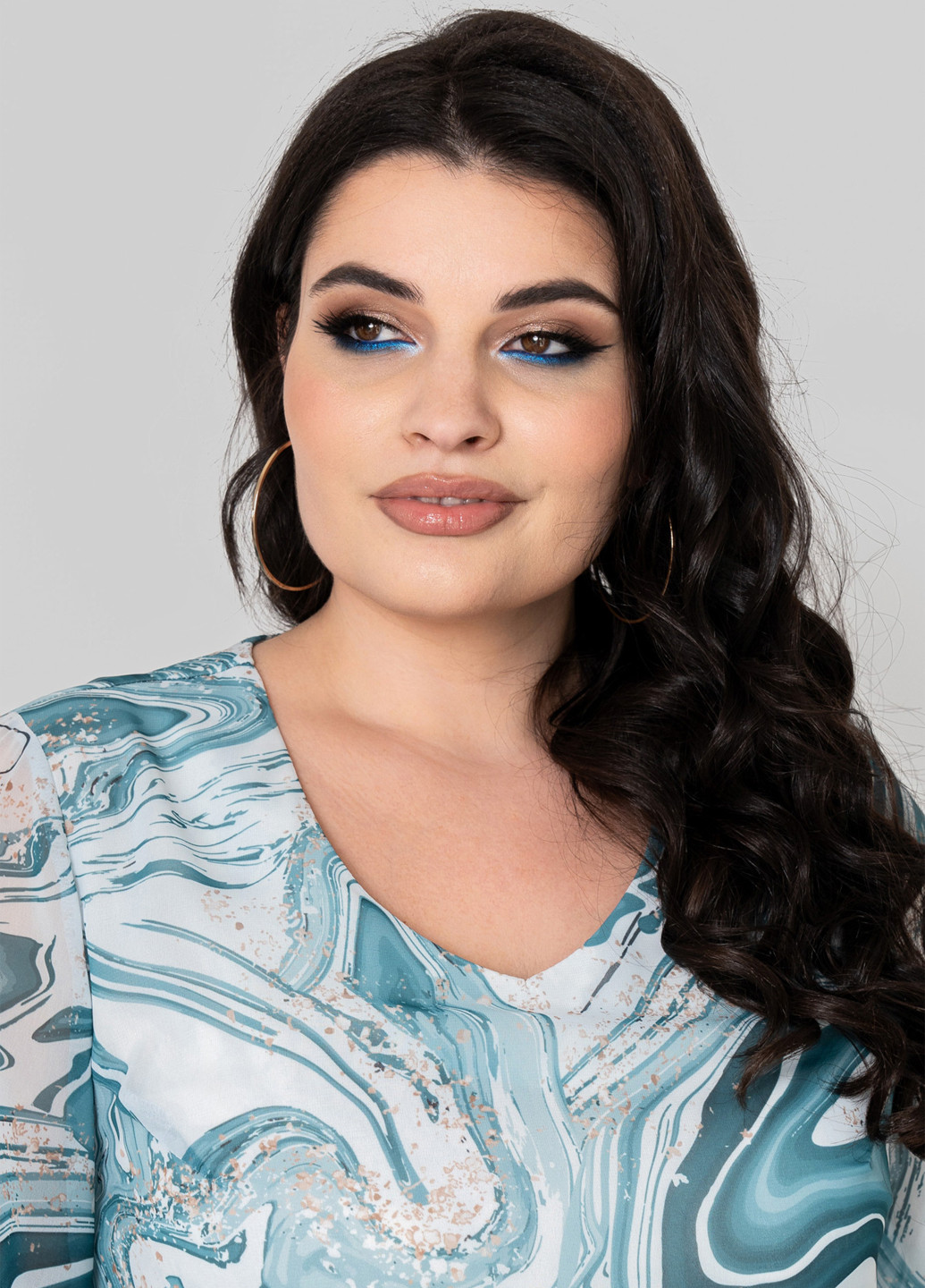 Бирюзовое кэжуал платье а-силуэт A'll Posa с абстрактным узором