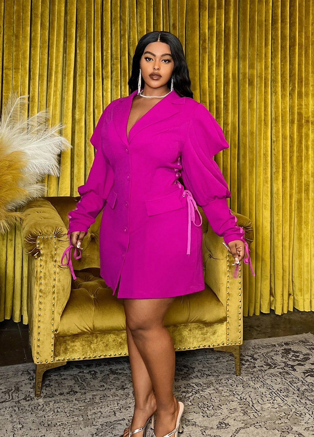 Рожева кежуал сукня сукня-жакет SHEIN однотонна