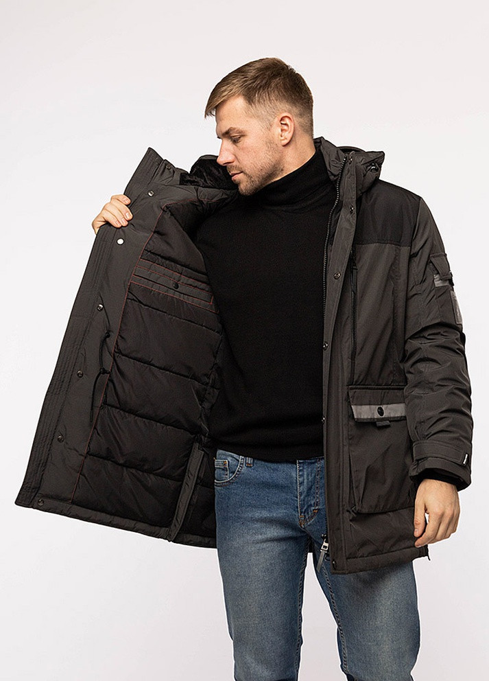 Темно-сіра зимня чоловіча куртка No Brand