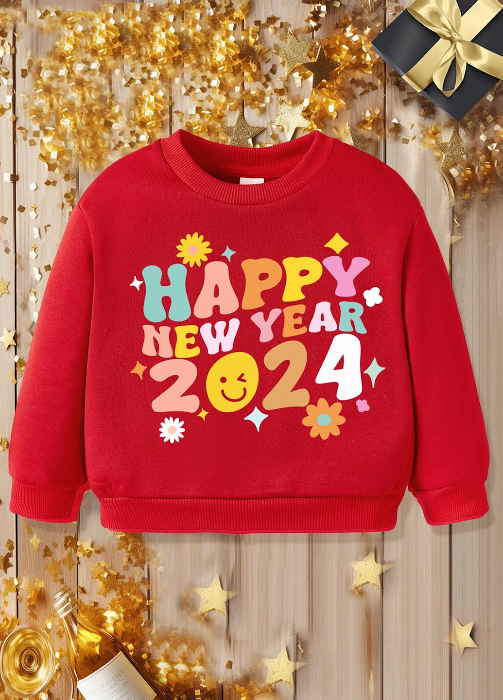 SHEIN свитшот новогодний красный кэжуал, спортивный полиэстер, трикотаж