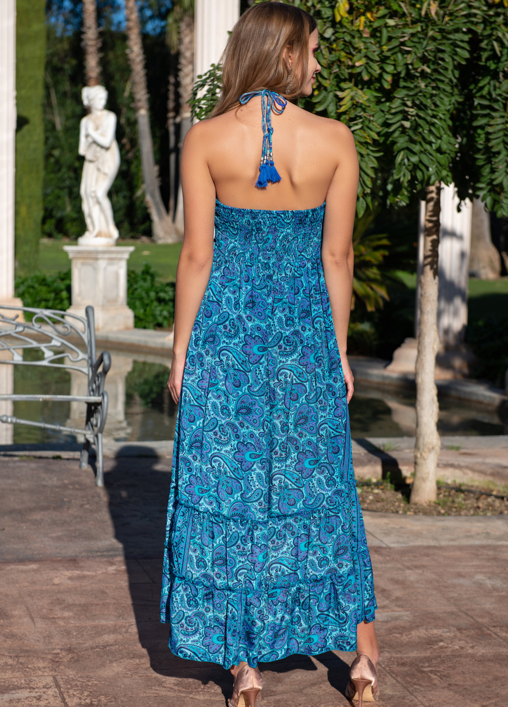 Синее пляжное платье а-силуэт, с открытой спиной Fresh cotton турецкие огурцы