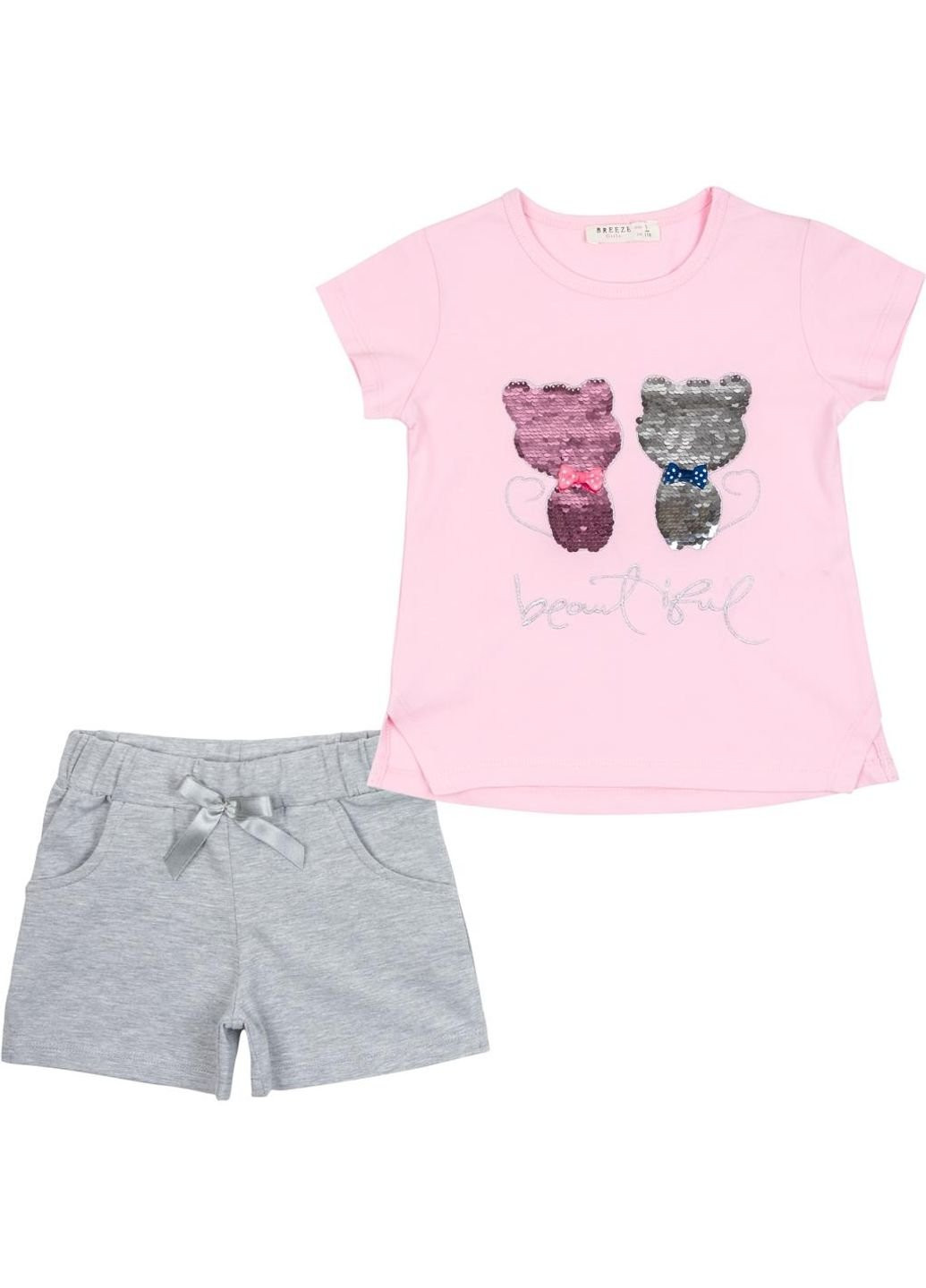 Светло-серый летний набор детской одежды с котятами (10843-110g-pink) Breeze
