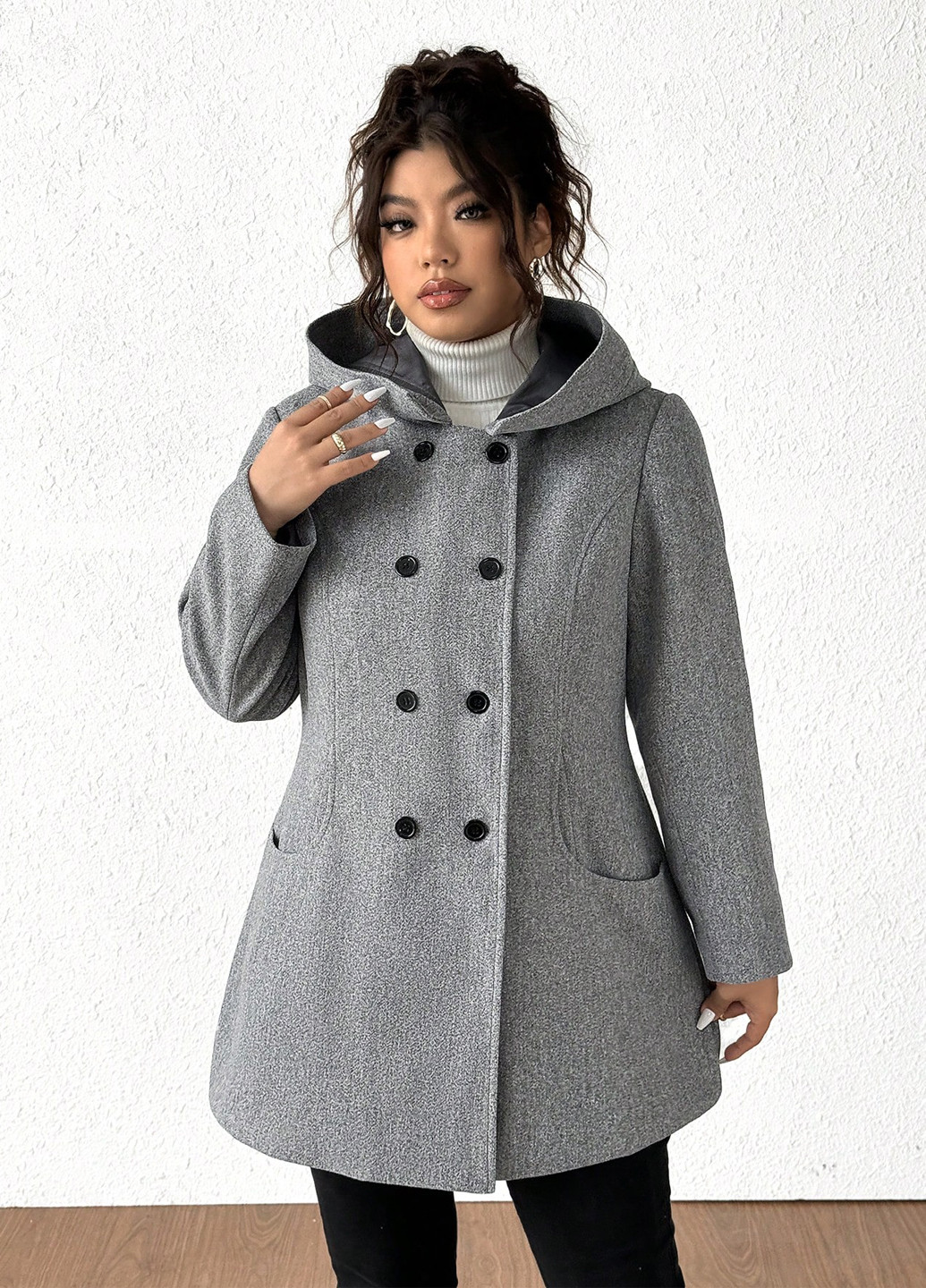 Світло-сіре демісезонне Пальто двобортне SHEIN