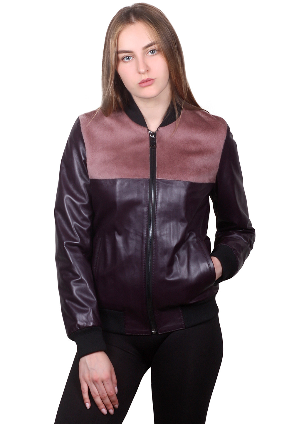 Темно-фиолетовая демисезонная куртка кожаная Zaferi