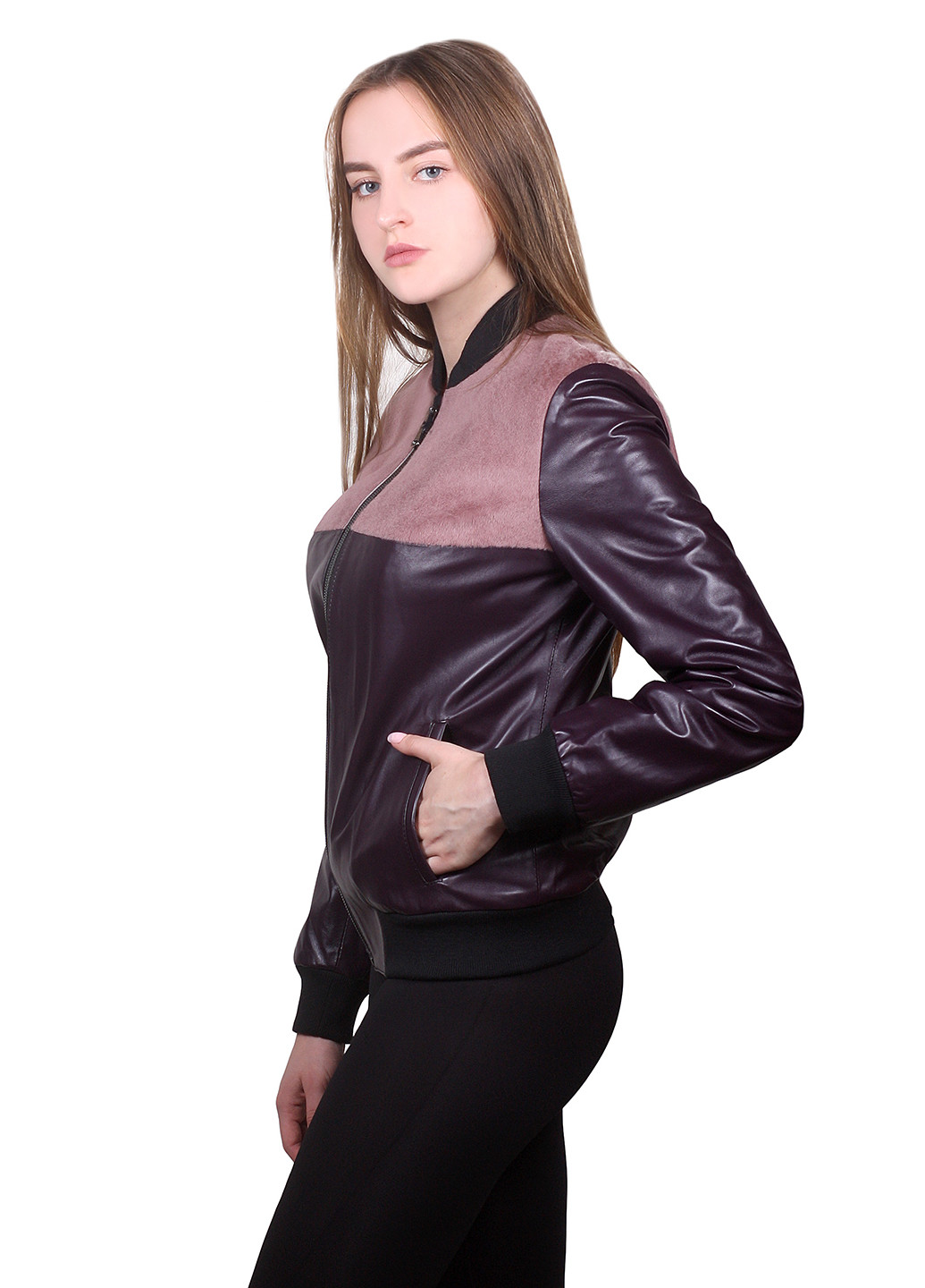 Темно-фіолетова демісезонна куртка шкіряна Zaferi