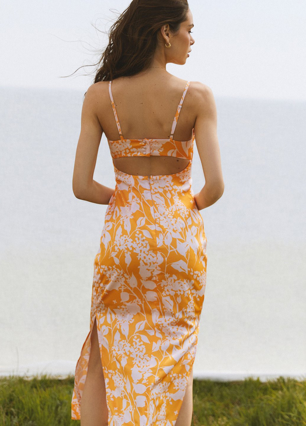 Оранжевое кэжуал платье Gepur с цветочным принтом