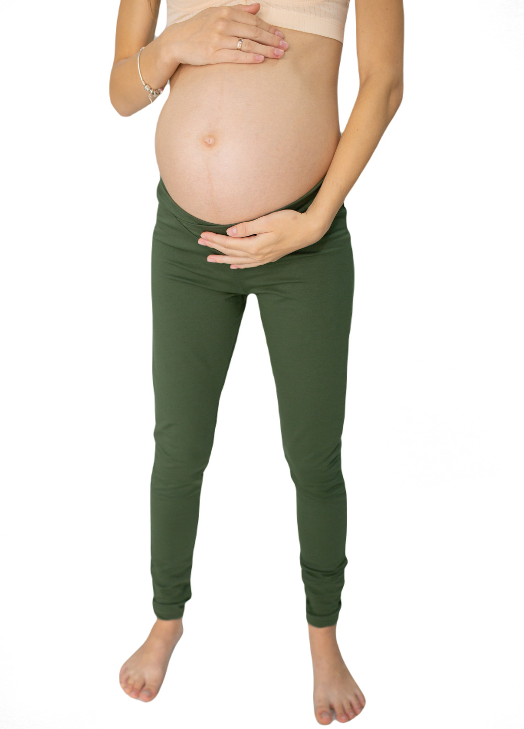 Зеленые демисезонные 630209 леггинсы для беременных зеленый ( под живот ) HN