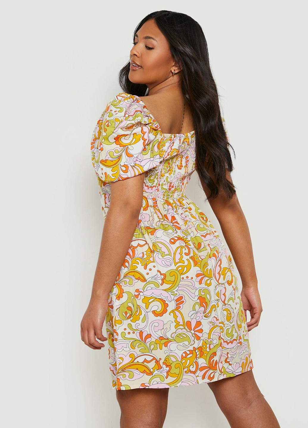 Оранжевое кэжуал платье Boohoo с рисунком