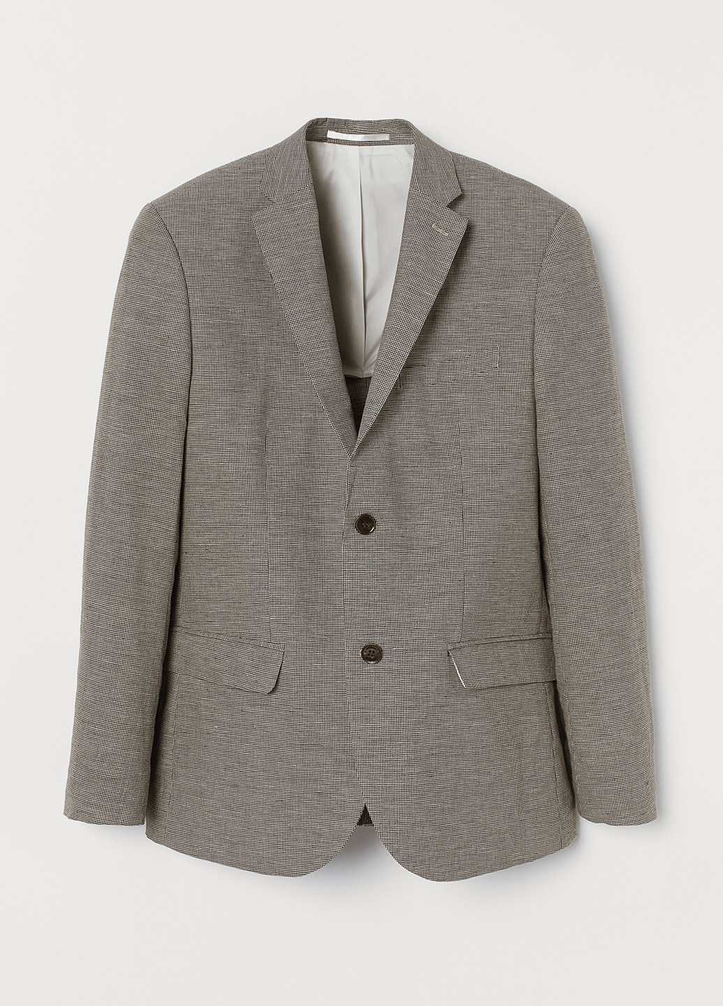 Пиджак H&M однобортный геометрический серый деловой лен, хлопок, костюмная