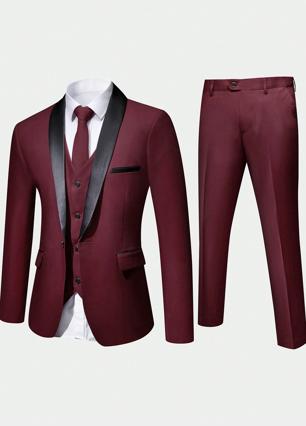 Бордовый демисезонный костюм (пиджак, жилет, брюки) брючный, тройка SHEIN