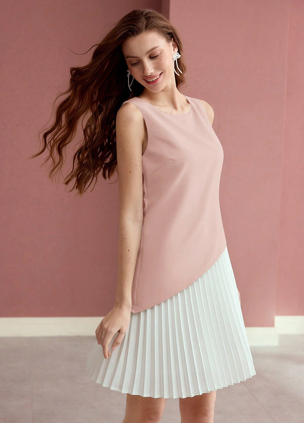 Комбінована святковий, кежуал сукня а-силует, з відкритими плечима, плісована SHEIN колор блок