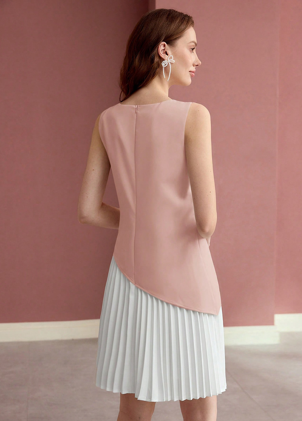 Комбінована святковий, кежуал сукня а-силует, з відкритими плечима, плісована SHEIN колор блок