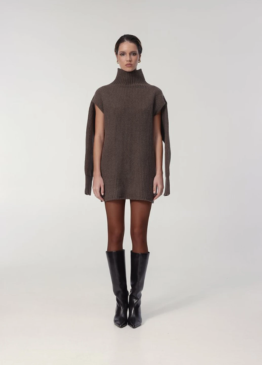 Кофейное кэжуал платье платье-свитер KNITLAB меланжевое