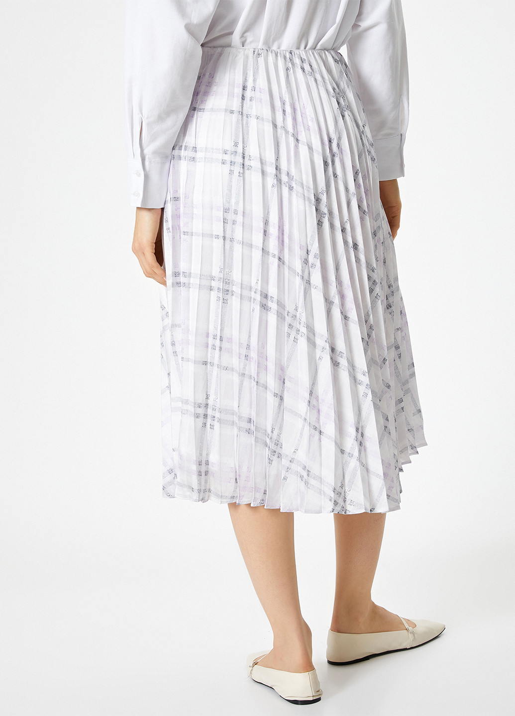 Белая кэжуал в клетку юбка KOTON плиссе, а-силуэта (трапеция)