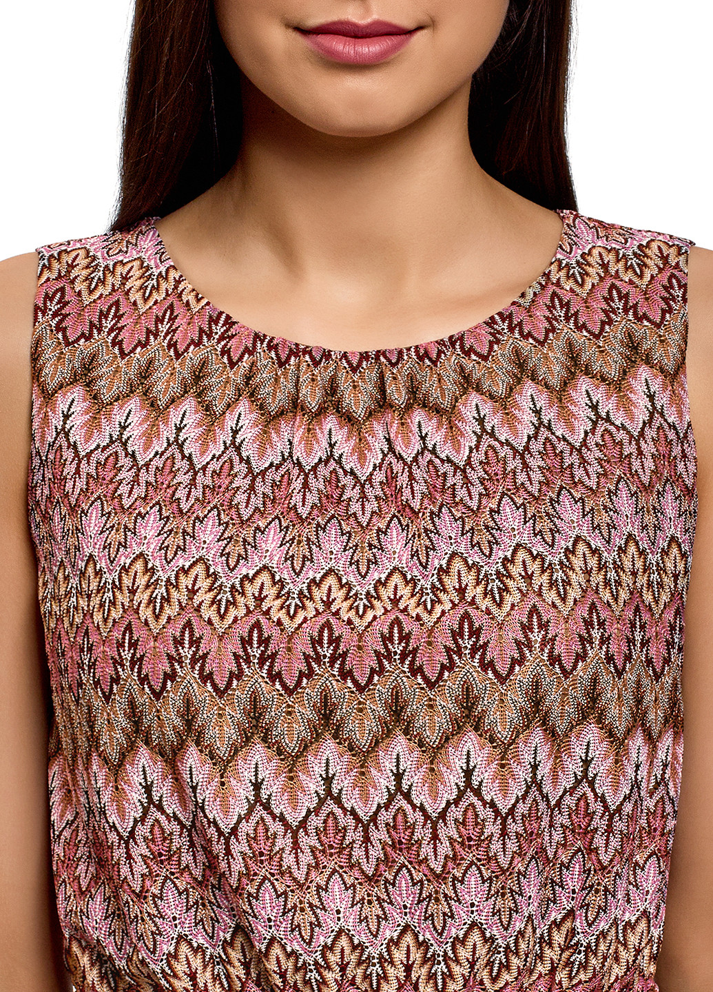 Розово-коричневое кэжуал платье Oodji с орнаментом