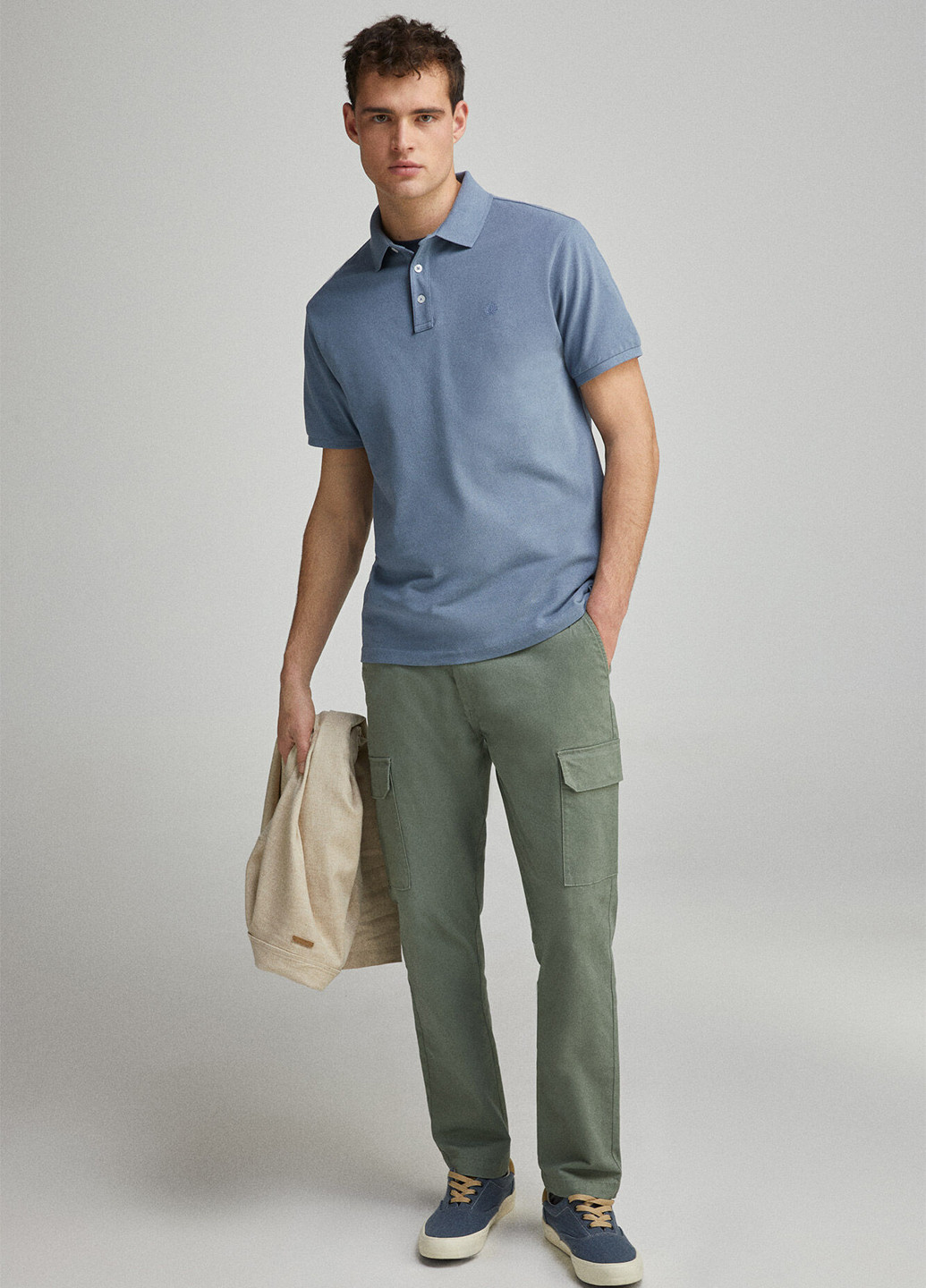Голубой футболка-поло для мужчин Springfield однотонная